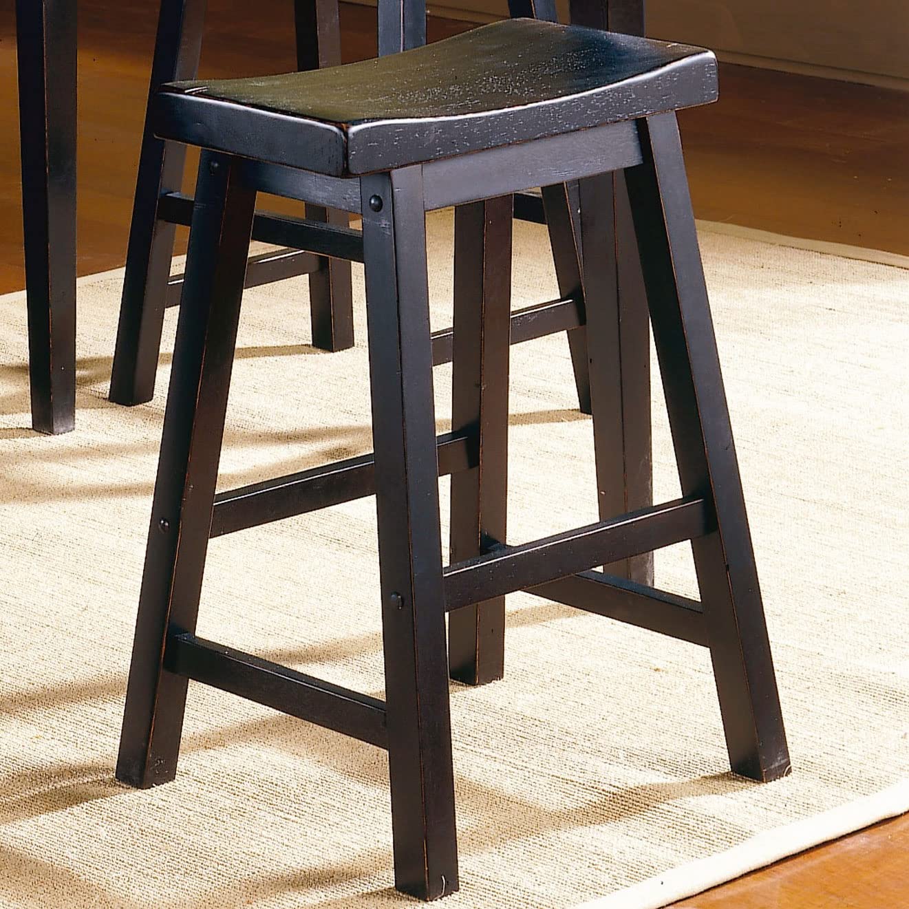 Solid Wood Saddle Seat Kitchen Dining Stool - Set of 2 Backless Counter Bar Stools with Footrest, 24