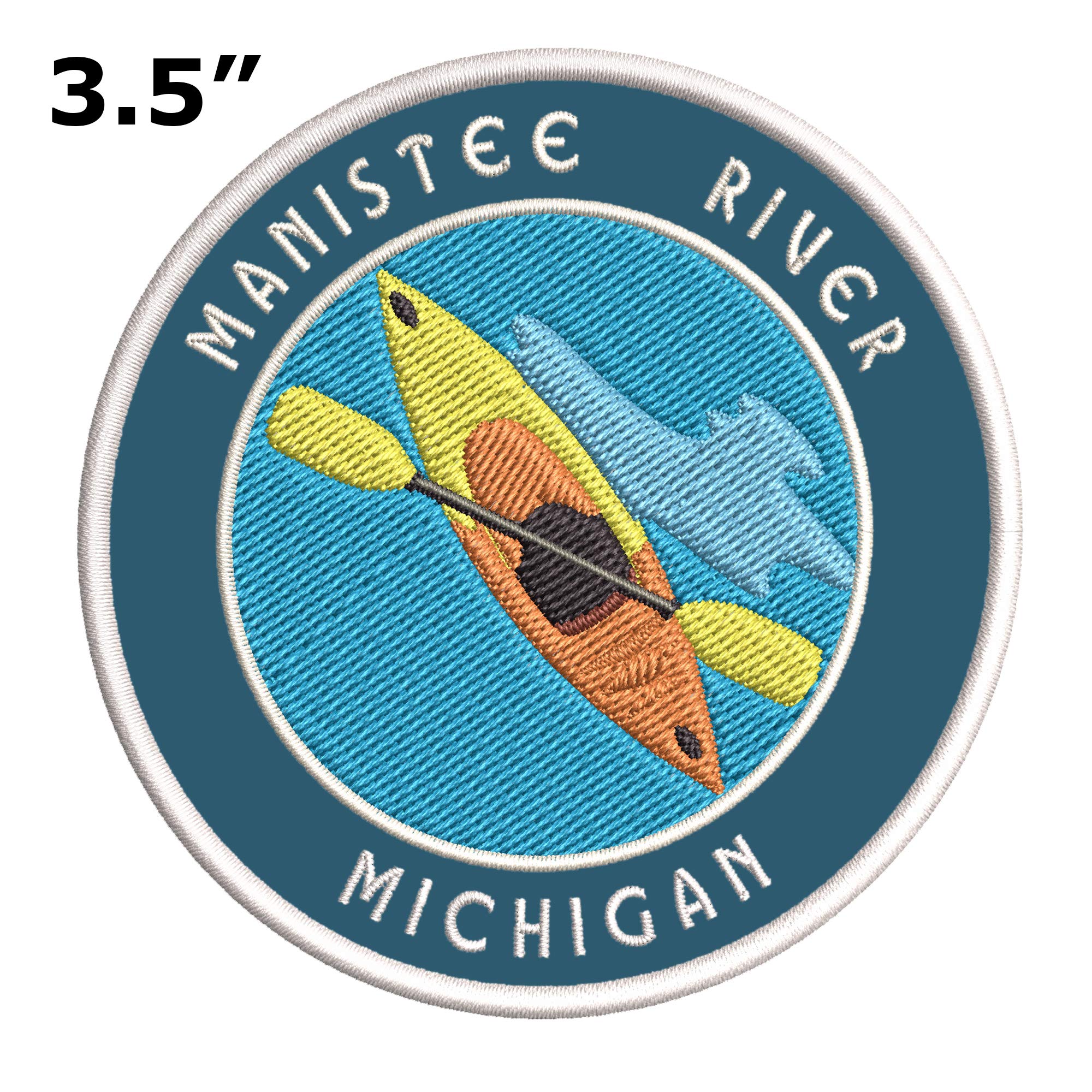 Michigan Manistee River Kayak Embroidered Patch - Iron-On or Sew-On DIY Badge for Jackets, Hats & Bags - Premium Travel Souvenir & Outdoor Gear Accessory - Perfect for Camping, Hiking & Adventure Enthusiasts