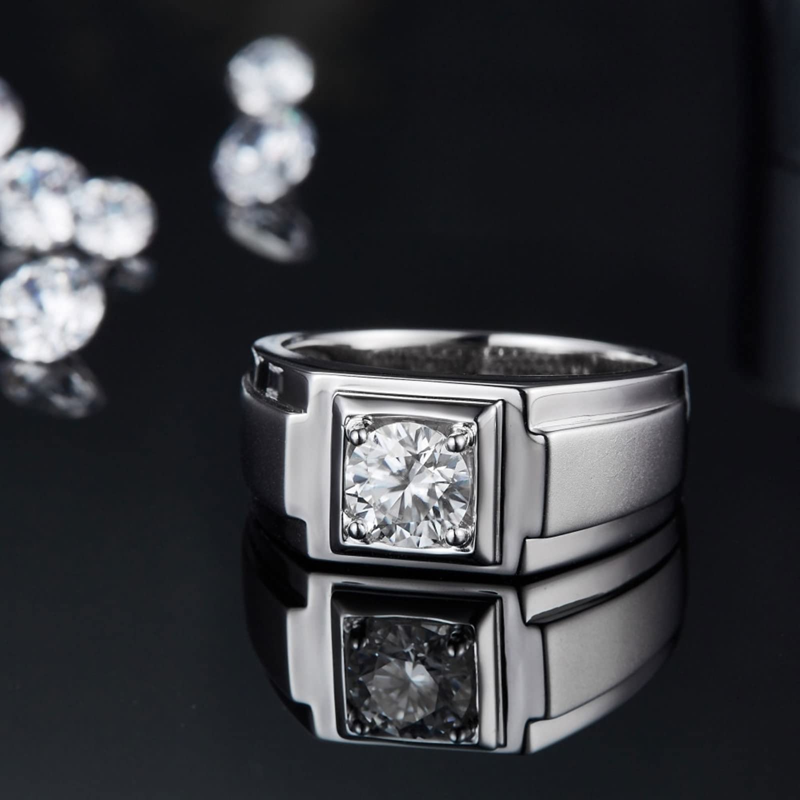 Sterling Silver Men's Wedding Band - Square White Gold Plated Zirconia Ring for Groom, Engagement & Anniversary Gift (Perfect for Weddings, Proposals & Special Occasions)