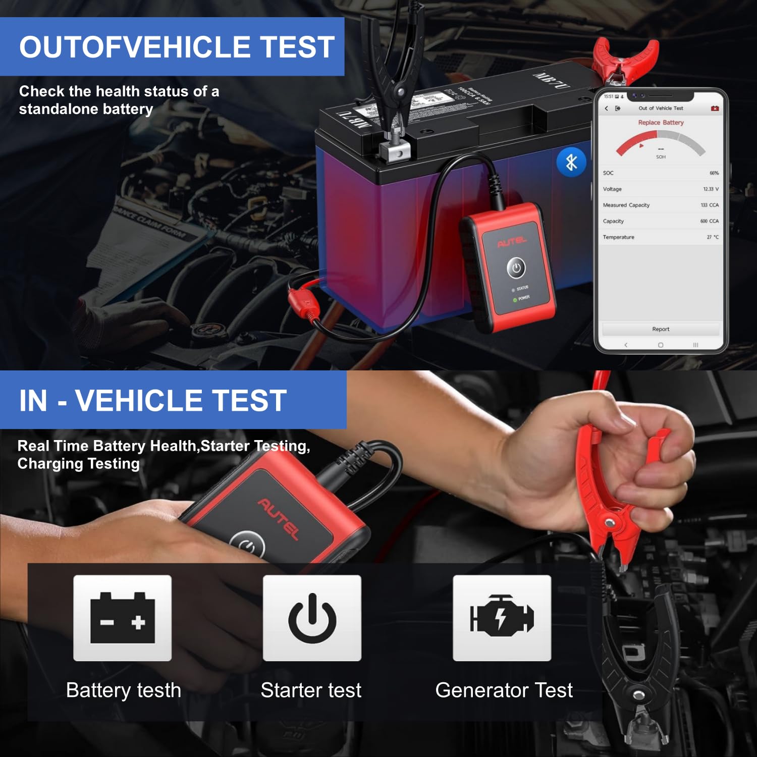 Autel MaxiBAS BT506 12V/6V Car Battery Tester - 100-2000 CCA Vehicle Battery Analyzer with Adaptive Conductance Technology for Accurate Load Testing | Perfect for Mechanics, DIY Auto Repair & Fleet Maintenance