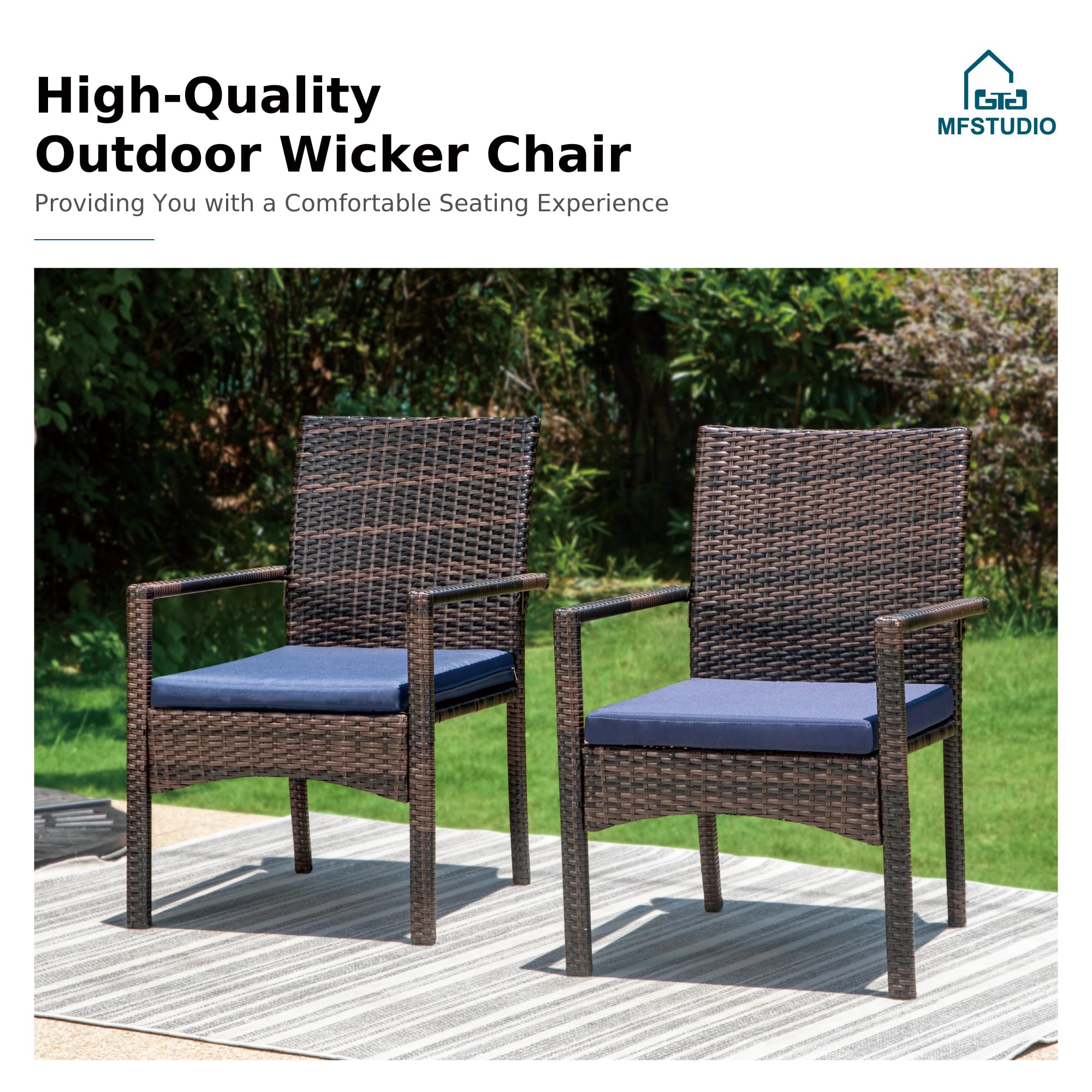 MFSTUDIO 7-Piece Acacia Wood Outdoor Dining Set - Rectangular Table & 6 Wicker Chairs, Brown Rattan Patio Furniture for Garden, Backyard, Poolside & BBQ Gatherings