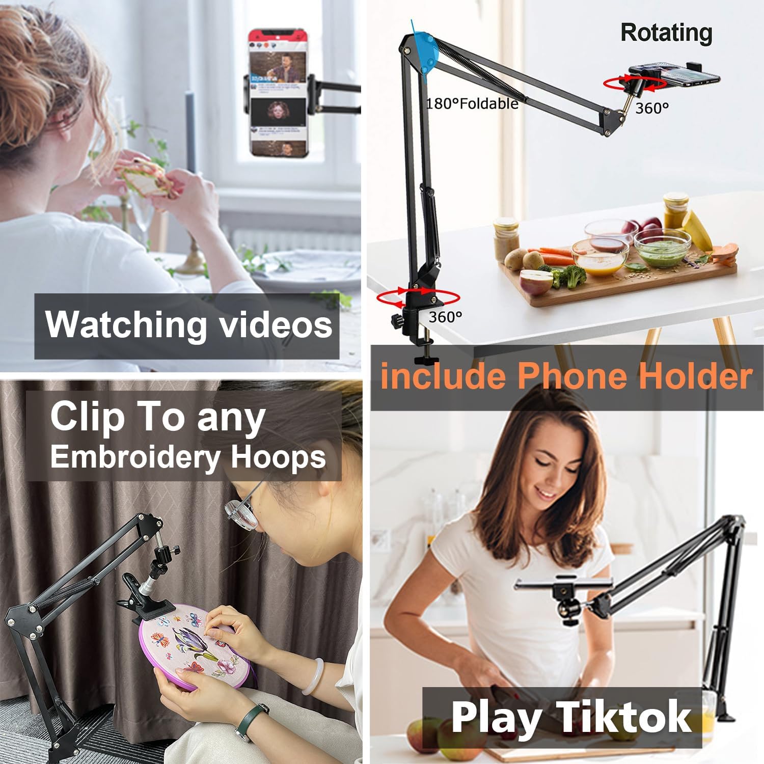 Adjustable Metal Embroidery Hoop Stand - Folding Lap Holder for Cross Stitch & Hand Embroidery | Portable Craft Frame for Needlework, Perfect for Home DIY Projects & Travel