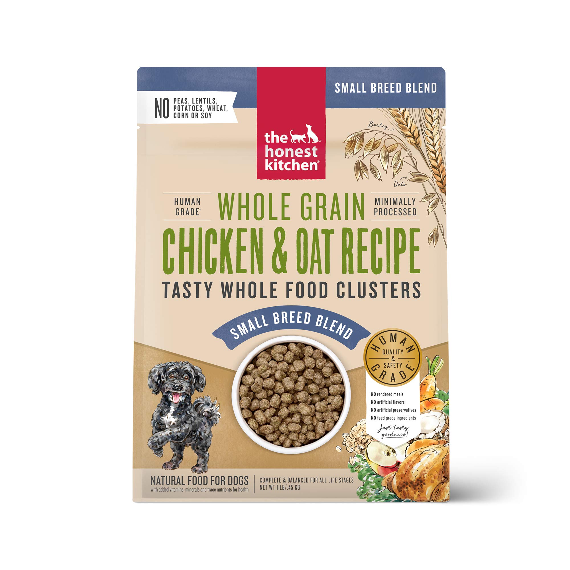 The Honest Kitchen Whole Food Clusters Small Breed Whole Grain Chicken Dry Dog Food - 1 lb Trial Pouch | Healthy Natural Nutrition for Puppies & Small Dogs | Perfect for Home, Travel & Training Treats