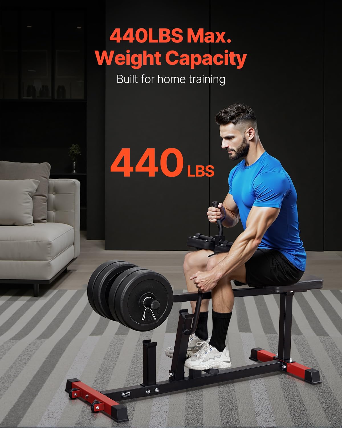 VEVOR Seated Calf Machine 440 LBS Capacity - Home Gym Calf Raise Equipment for Leg Workouts - Lower Body Strength Training with 1/2 Inch Weight Plates - Perfect for Home & Commercial Gyms