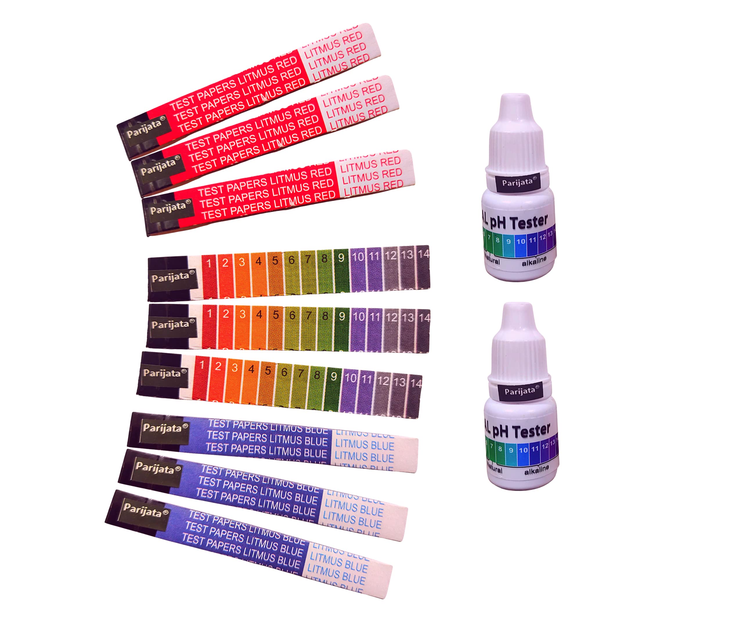 PARIJATA Litmus Test Strips for Liquid pH Testing - 60 Red, 60 Blue, 60 Yellow pH Indicator Papers with Storage Bottle | Acid/Alkaline Detection for Science Labs, Pool Maintenance & Home Chemistry Experiments