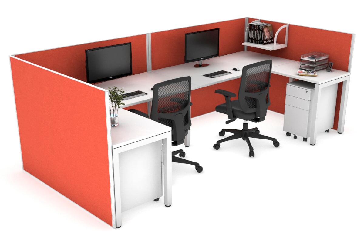 Quadro Square Legs 2-Person Corner Workstation - U-Shaped Office Desk with White Frame (1400L x 1800W) | Cable Management Scallop | Perfect for Home Office & Small Business Workspaces
