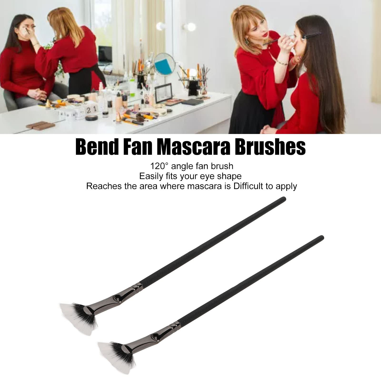 2pcs Fan Eyelash Brush Set - Professional Mascara Fan Brush for Clump-Free Application, Double Layer Bent Design for Lower Lashes - Perfect for Lash Extensions, Volume Mascara & Natural Makeup Looks