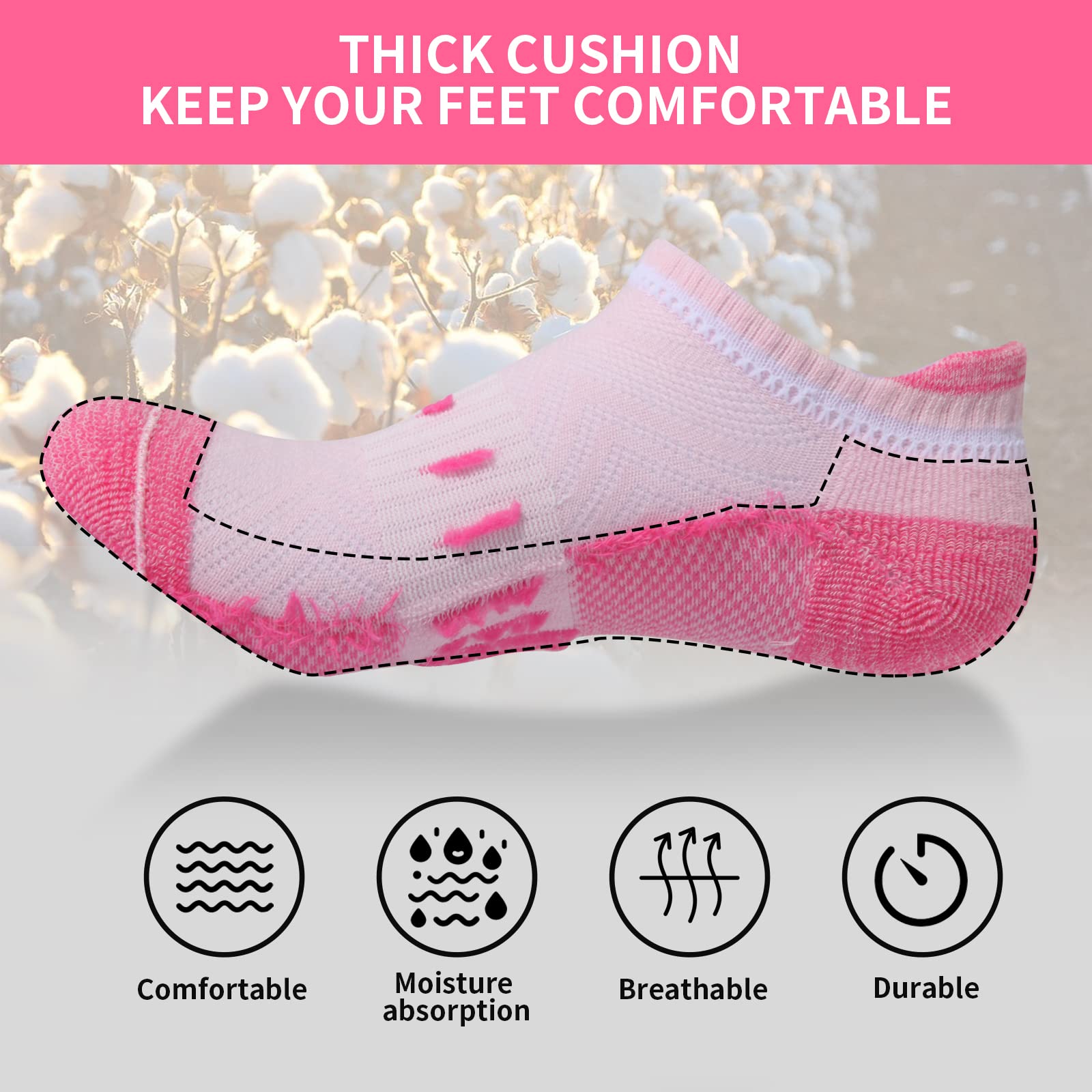 6 Pairs Women's Athletic Ankle Socks - Cushioned Low Cut Running Socks for Sports, Workout & Everyday Comfort