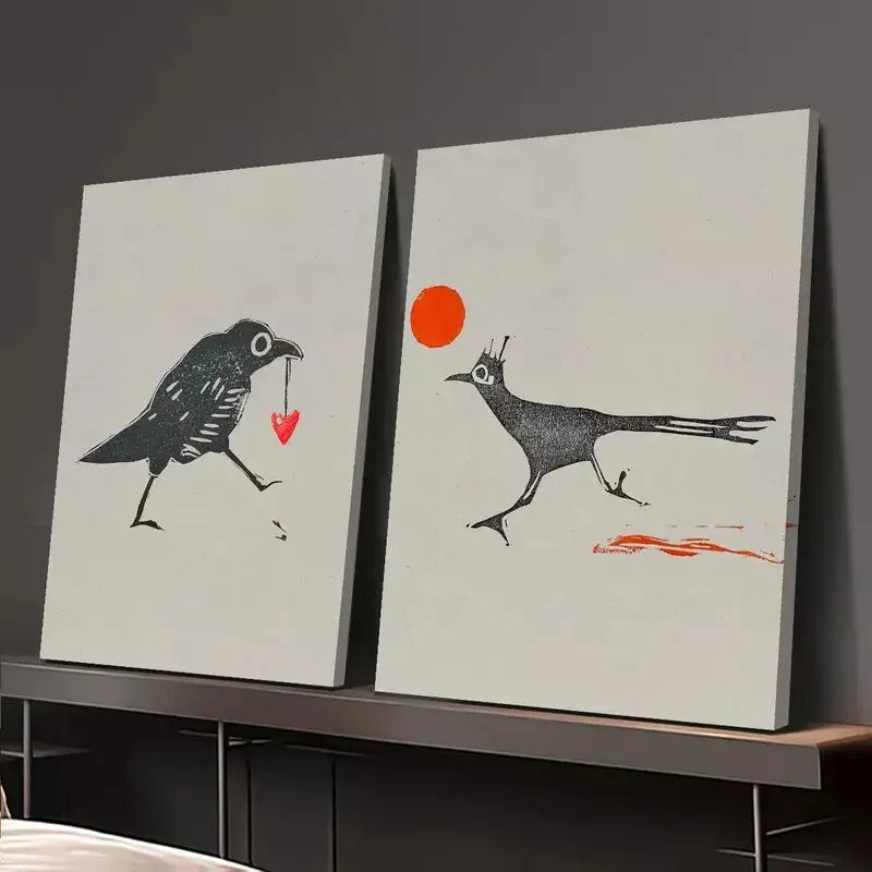 2pcs Minimalist Canvas Wall Art - Raptor, Sun & Stolen Heart Framed Paintings 50x75cm | High Quality Australian Made Prints | Ready to Hang | Perfect for Living Room, Bedroom & Office Decor