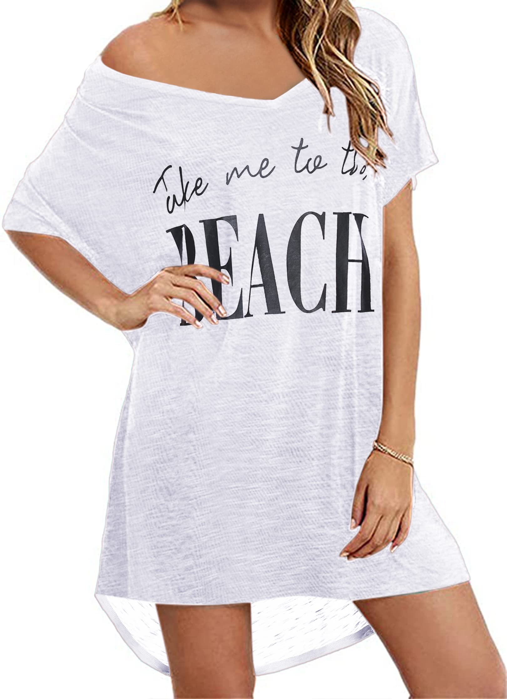 AI'MAGE Women's Beach Cover Up Dress - Casual T-Shirt Style Bikini Cover Up, Lightweight Bathing Suit Beachwear in Blue - Perfect for Poolside, Beach Vacations & Summer Outings