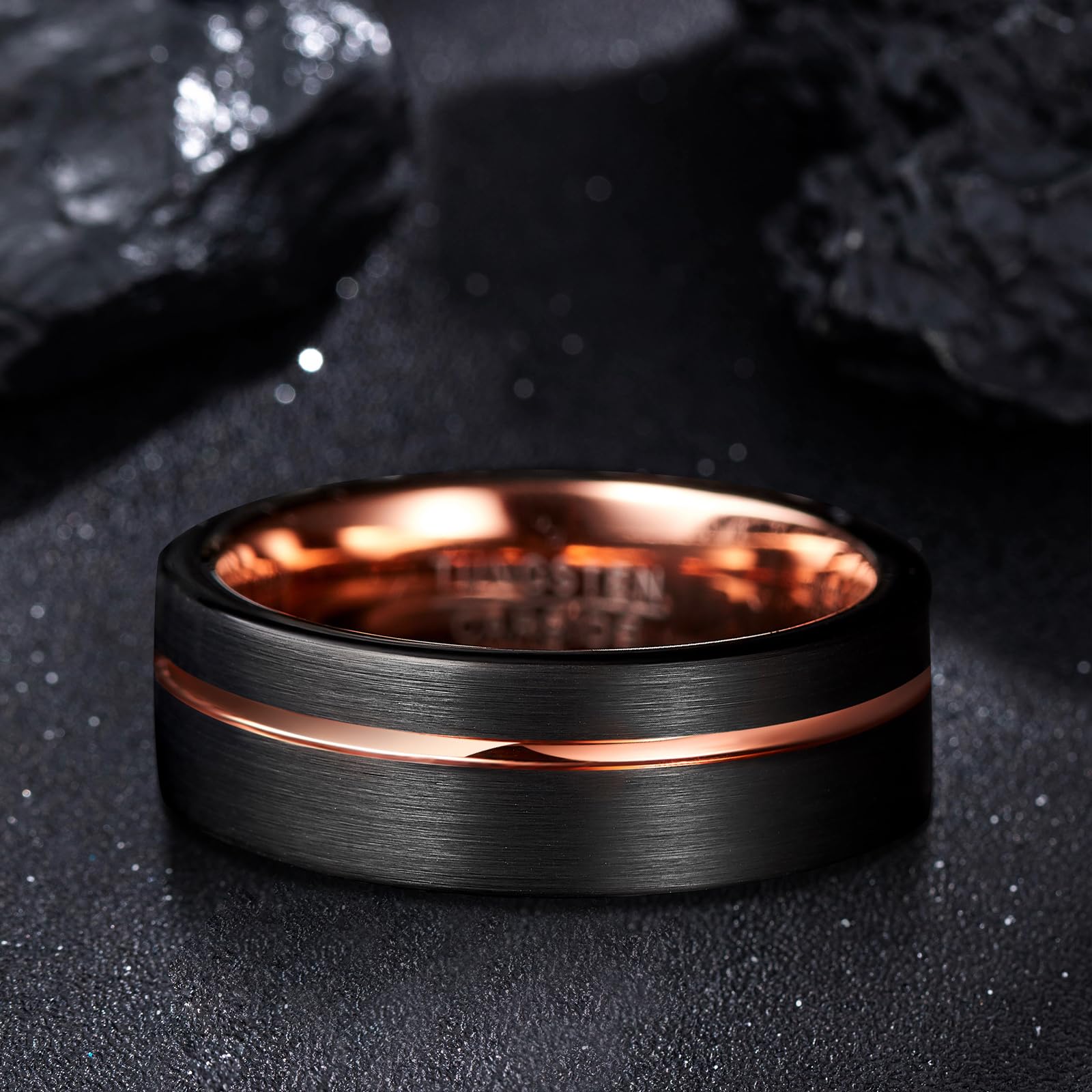 8mm Tungsten Wedding Rings for Men - Rose Gold, Blue Grooved, Black & Brown Two Tone Bands (Size 5-14) | Durable Mens Jewelry for Engagement, Anniversary & Daily Wear