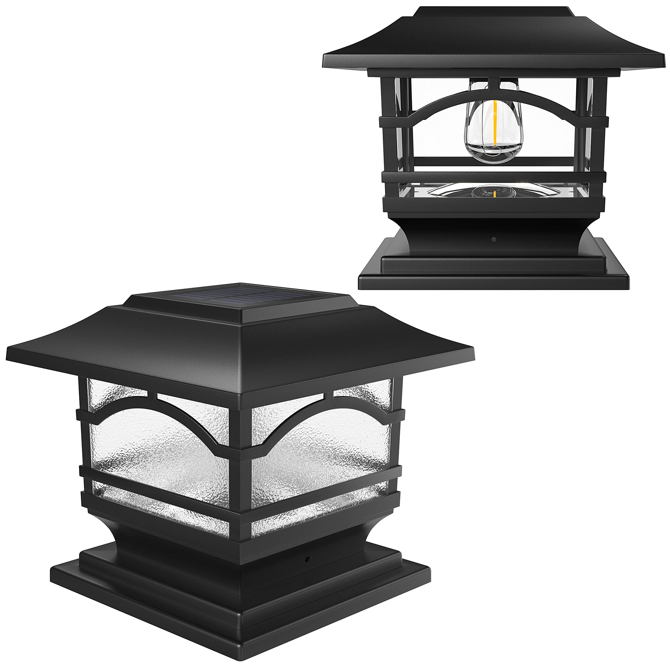 Davinci Lighting Edison & Premium Solar Post Cap Lights (1 Pack Each) - Slate Black | Outdoor Pathway & Garden Lighting for Patio, Deck, and Driveway