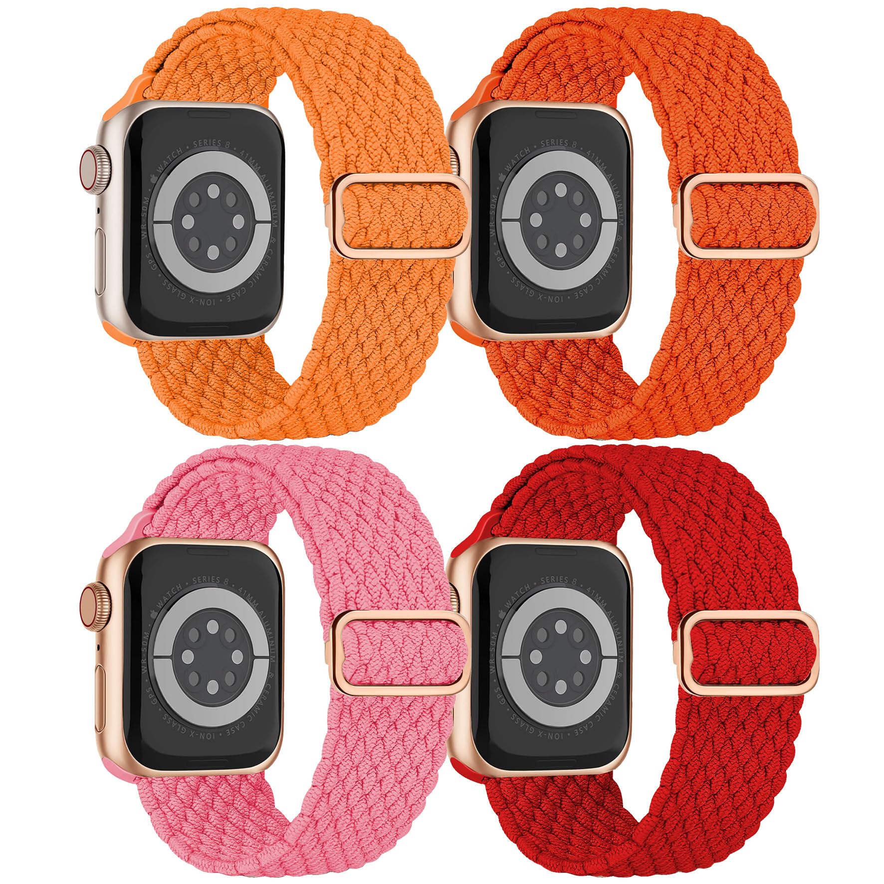 Braided Solo Loop Stretch Band for Apple Watch Series 8/7/SE/6/5/4/3/2/1 & Ultra - Soft Nylon Sport Strap Compatible with 38mm/40mm/41mm/42mm/44mm/45mm/49mm Models - 4 Pack for Men & Women - Perfect for Workouts, Running & Everyday Wear