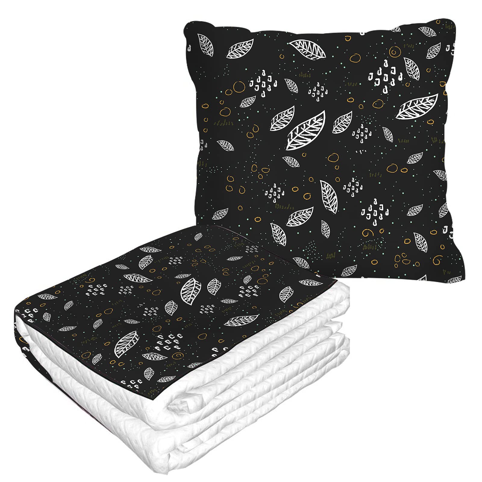 Moslion Abstract Art Travel Pillow Blanket - Scandinavian Style Feather Leaves Circles Bubbles Dots Design - Ultra Soft Airplane Blanket & Neck Pillow for Travel, Camping, Car Trips - Perfect for Long Flights, Road Trips and Outdoor Adventures