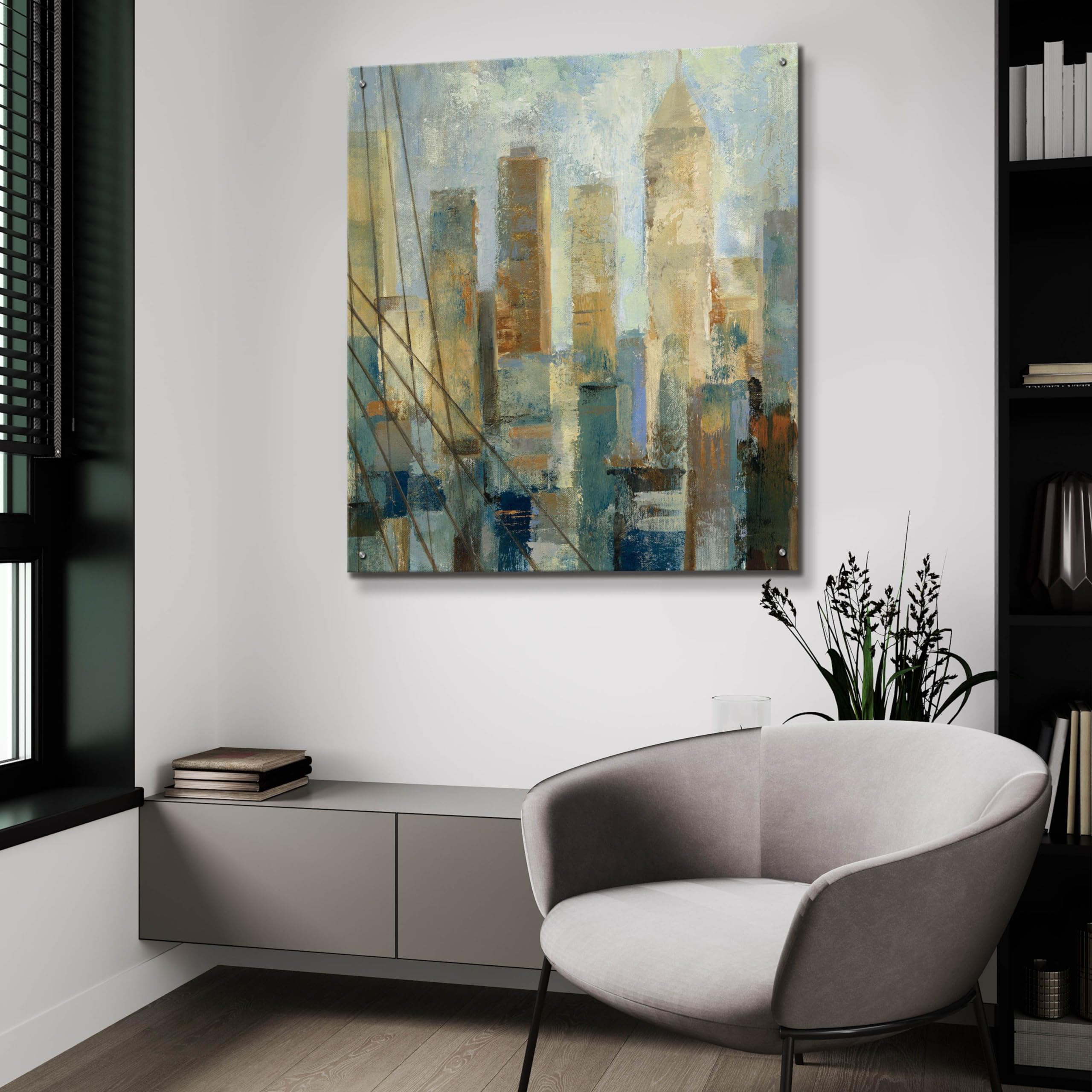 Silvia Vassileva Manhattan Sketches V Acrylic Glass Wall Art - 36x36 Inches Modern Abstract Painting for Living Room, Office & Bedroom Decor