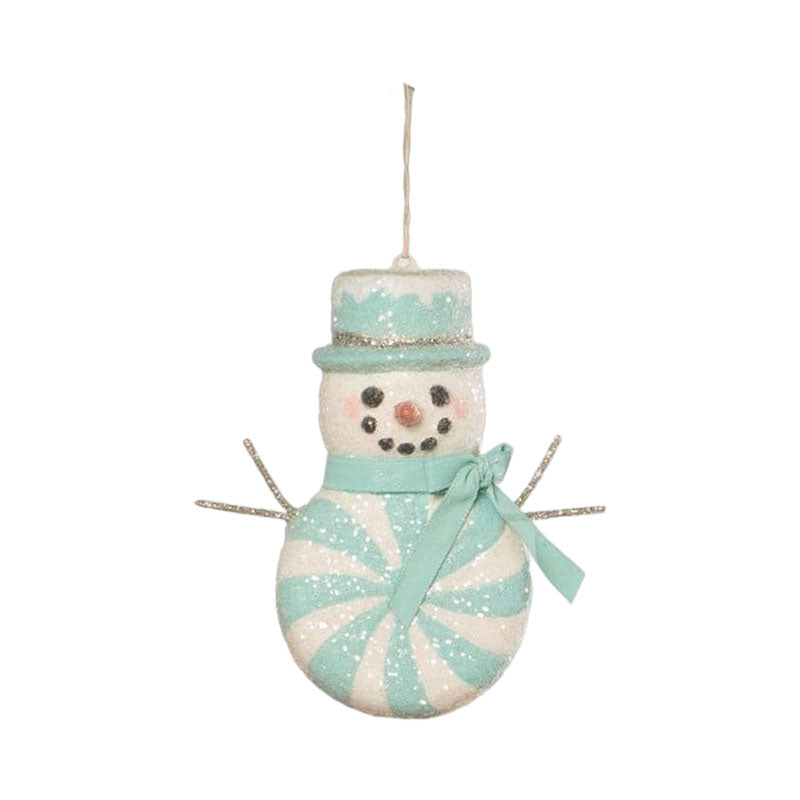 Bethany Lowe Designs Aqua Peppermint Snowman Christmas Ornament - Handmade Holiday Decor for Tree, Mantel & Winter Home Decorations
