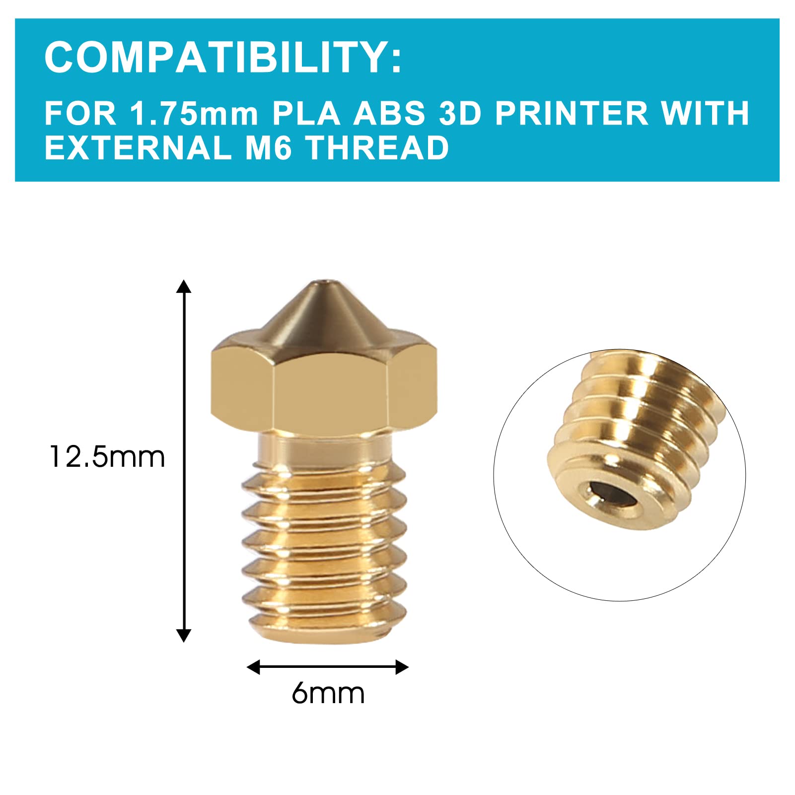 30PCS M6 0.3mm Brass Extruder Nozzles for 3D Printer - Compatible with E3D V5/V6 & 1.75mm Filament - High Precision Printing for Miniatures, Jewelry & Detailed Models