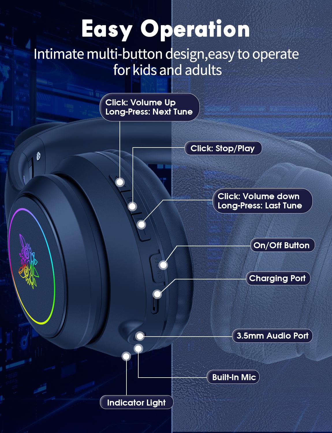 Onikuma B90 RGB Cat Ear Bluetooth 5.0 Wireless Gaming Headset with Microphone - Lightweight Over-Ear Headphones for PC, PS4, Xbox, Mobile Gaming - Perfect for Streaming, Esports & Late-Night Gaming Sessions