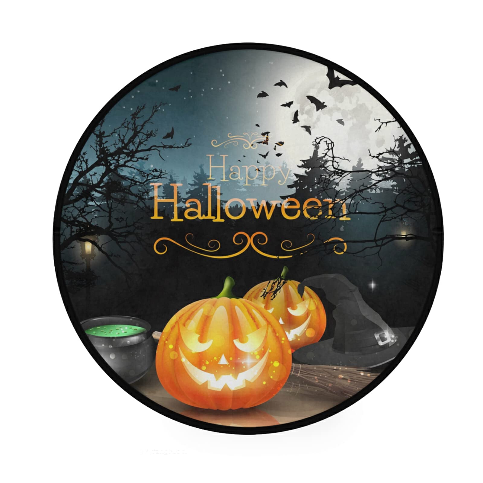 ALAZA Halloween Bat Pumpkin Moon Night Round Area Rug - 3' Diameter (92 cm) Non-Slip Living Room Bedroom Rug for Fall Decor, Spooky Home Decor, Dorm Room & Party Decoration