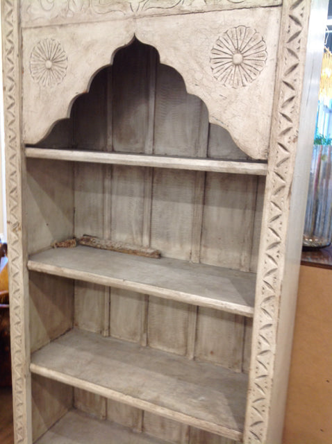 Vintage Washed Wood Moroccan 4-Tier Shelf - Rustic Boho Home Decor for Living Room, Bedroom & Office Storage