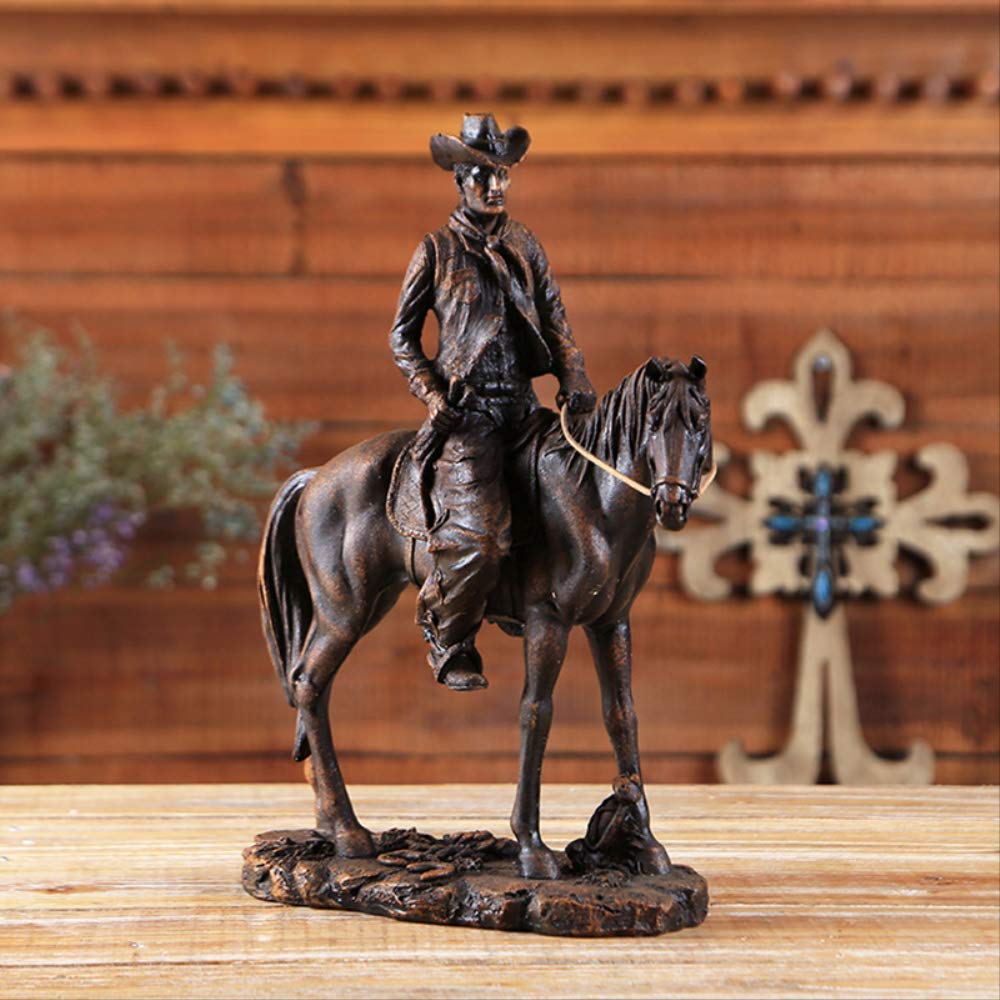 LILOVE 14'' Resin Cowboy on Horse Statue - Western Decor, American West Figurine, Miniature Animal Sculpture for Home, Office & Christmas Decorations | Perfect for Western Themed Parties, Ranch Decor & Holiday Gift