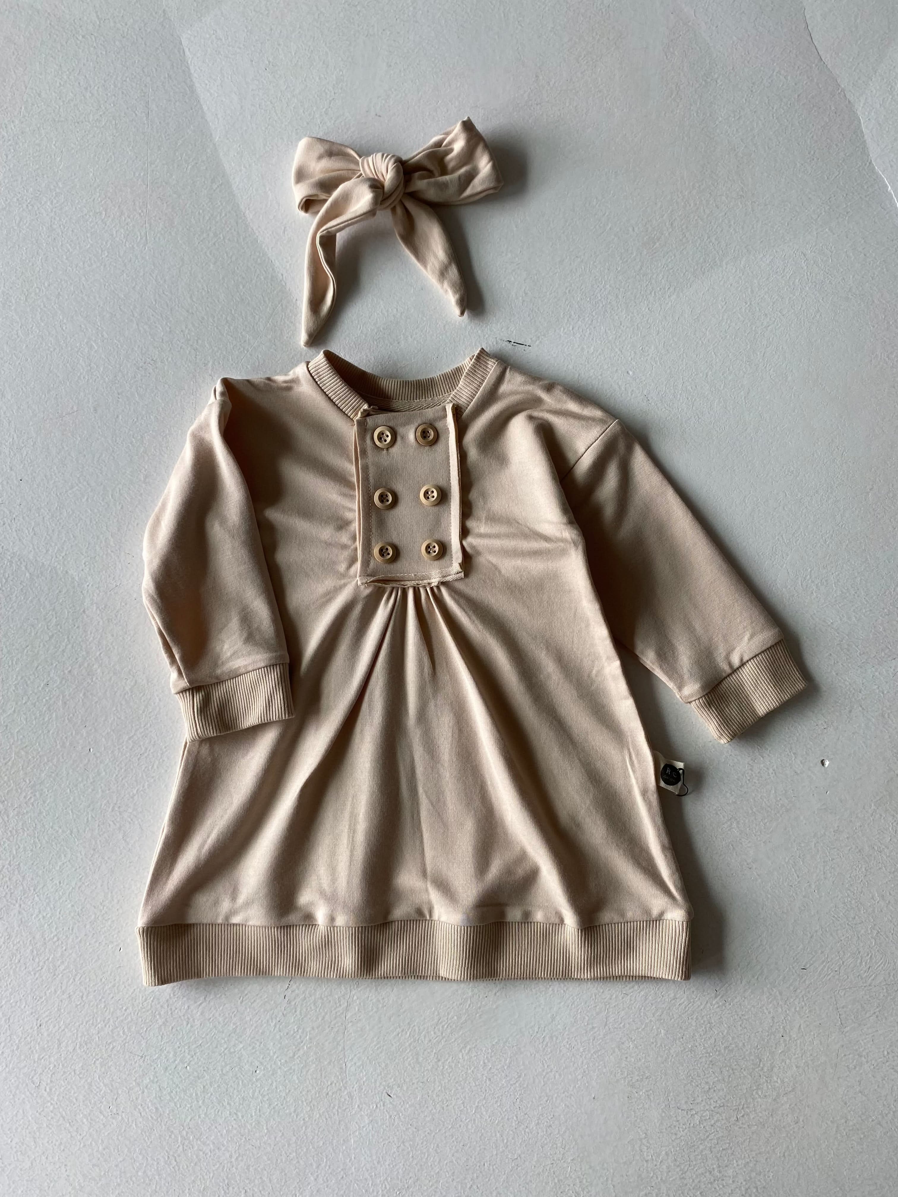 Baby Girl 2-Piece Outfit Set with Front Button Dress and Ruffled Headband - Perfect for Photoshoots, Parties & Special Occasions