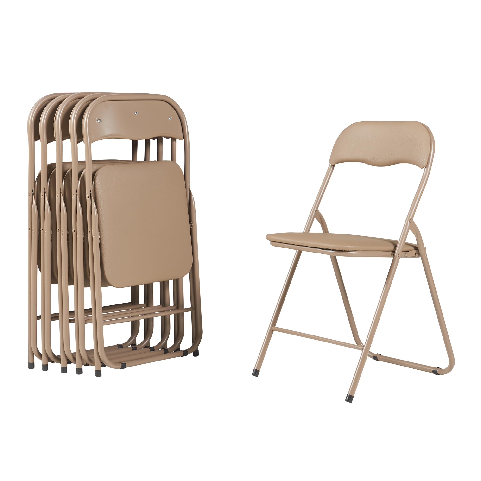 Panana Folding Chairs with Padded Seat & Back Support - Heavy Duty Metal Frame Indoor Outdoor Chairs for Home, Office, Patio, Camping & Events (Khaki, 4 Pack) - Perfect for Parties, BBQs & Extra Seating