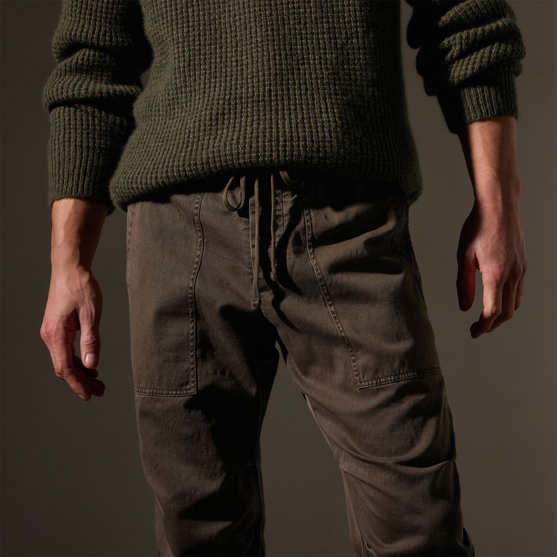 Men's Army Green Cotton Slub Utility Pants - Loam Pigment - Durable Workwear for Outdoor Activities & Casual Wear