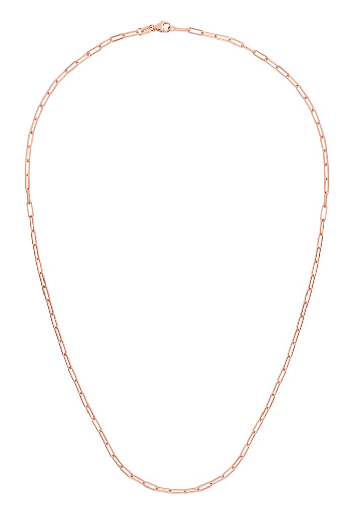 14K Rose Gold Polished Paperclip Chain Necklace with Pear-Shaped Lobster Clasp - Dainty Layering Jewelry Gift for Women, Girls - 16/18/20/24 Inch Length Options - Perfect for Everyday Wear, Date Nights & Special Occasions