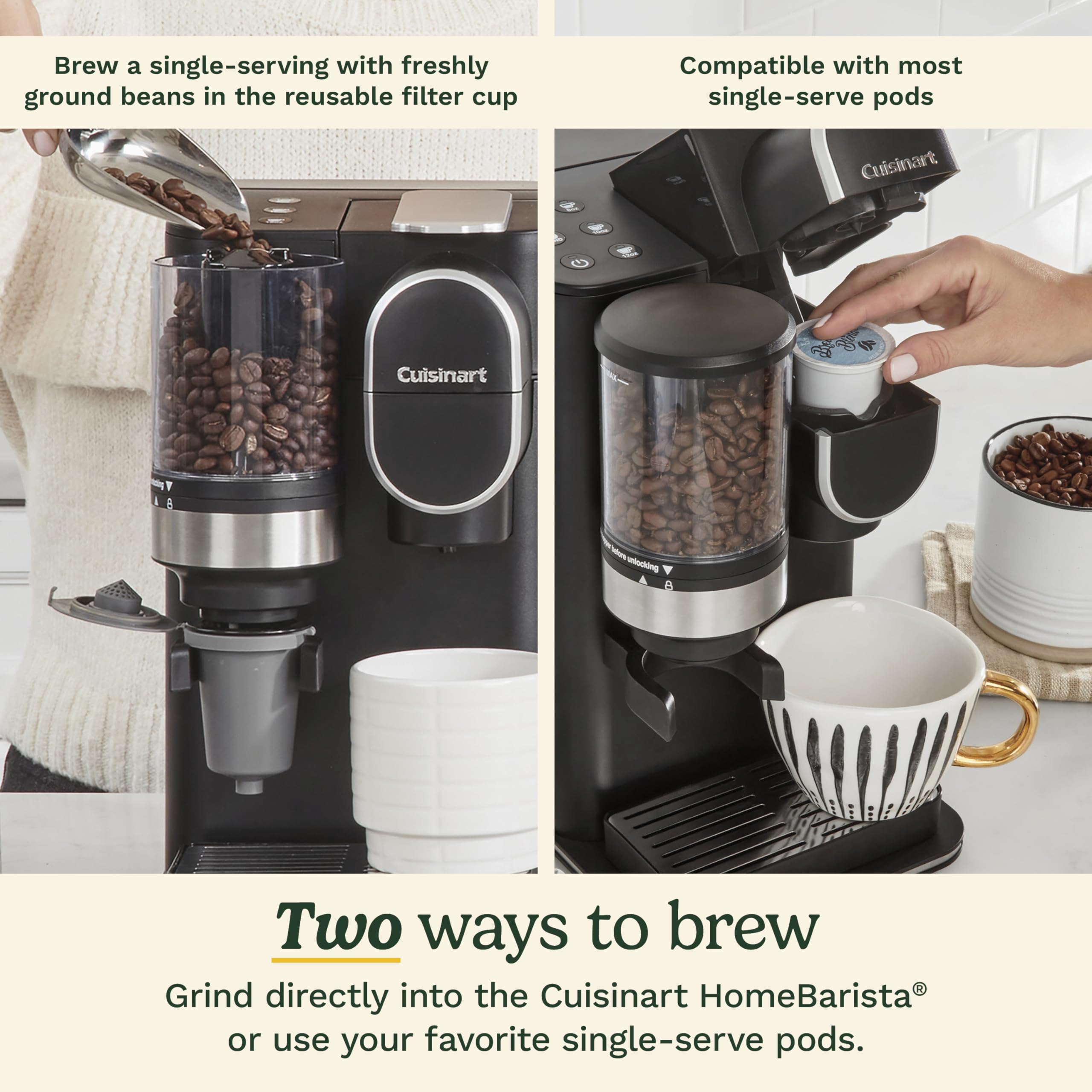 Cuisinart DGB-2 Single Serve Coffee Maker with Built-in Grinder - 48oz Removable Water Reservoir - Black - Perfect for Home, Office & Dorm Use