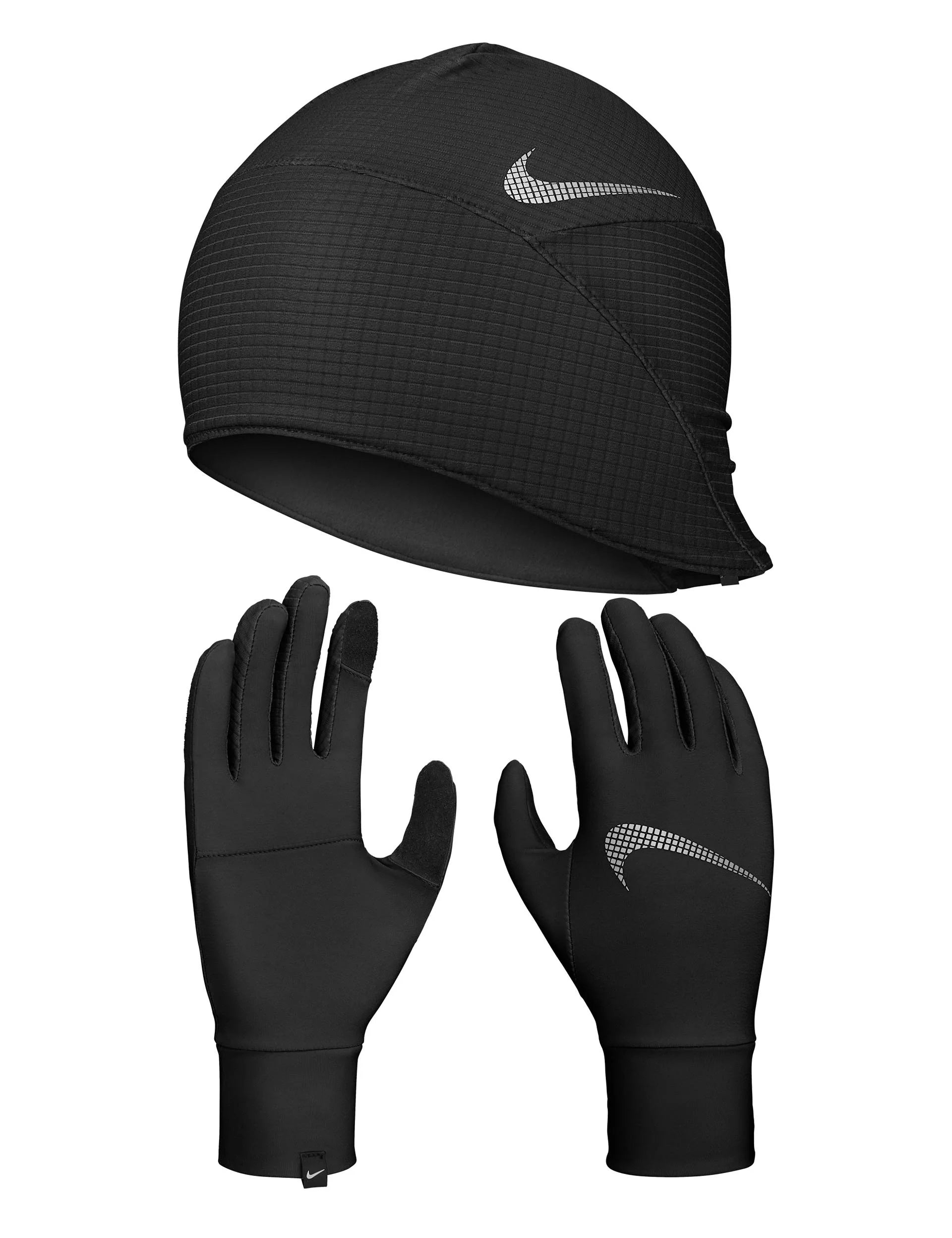 Men's Dri-FIT Lightweight Fleece Hat & Glove Set - 082 Black/Reflective Silver - Winter Running, Skiing & Outdoor Activities