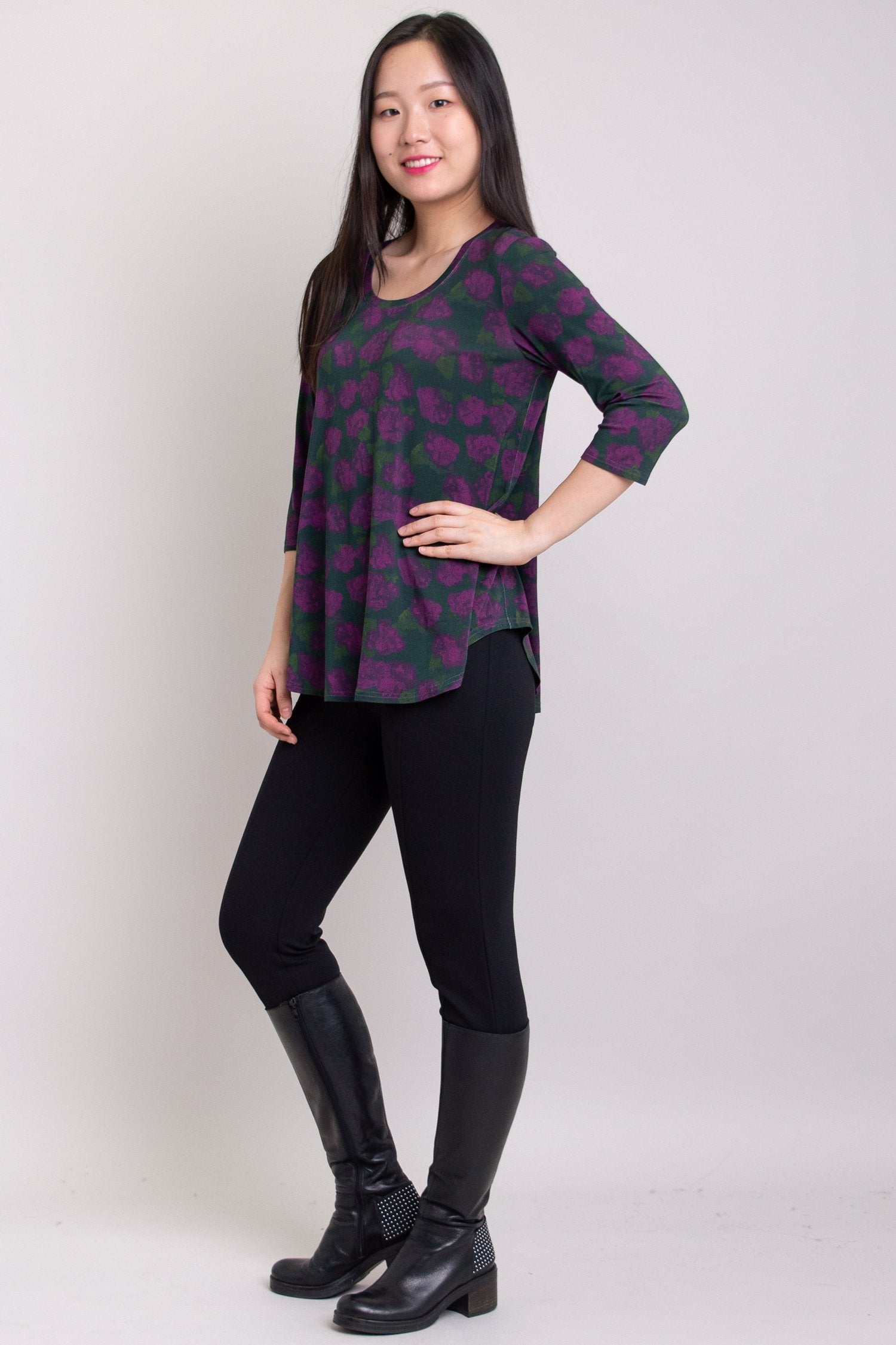 Jazz 3/4 Sleeve Women's Top with Watercolor Floral Print - Soft Bamboo Fabric - Perfect for Casual Wear, Summer Outfits & Music Festivals