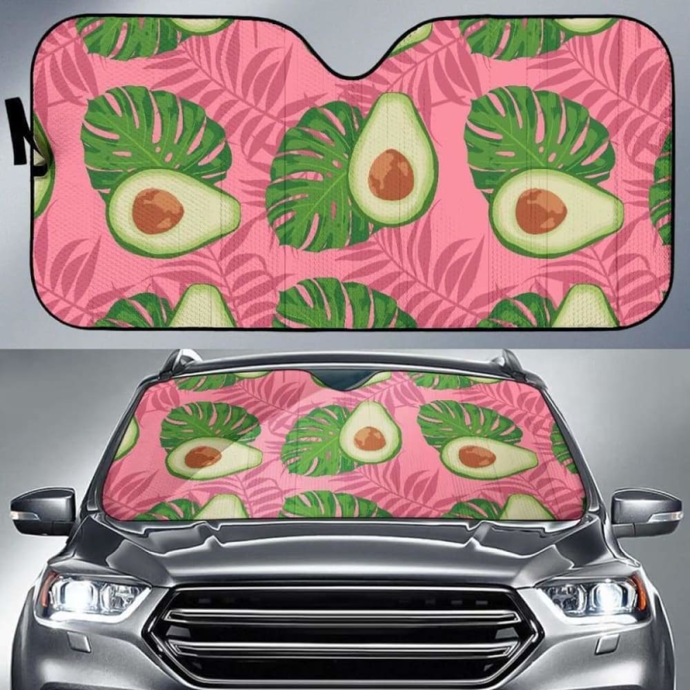 Premium Avocado Slices Car Sun Shades - UV Protection Window Shades for Vehicles with Pink Leaf Design | Perfect for Summer Driving, Road Trips & Parking Protection