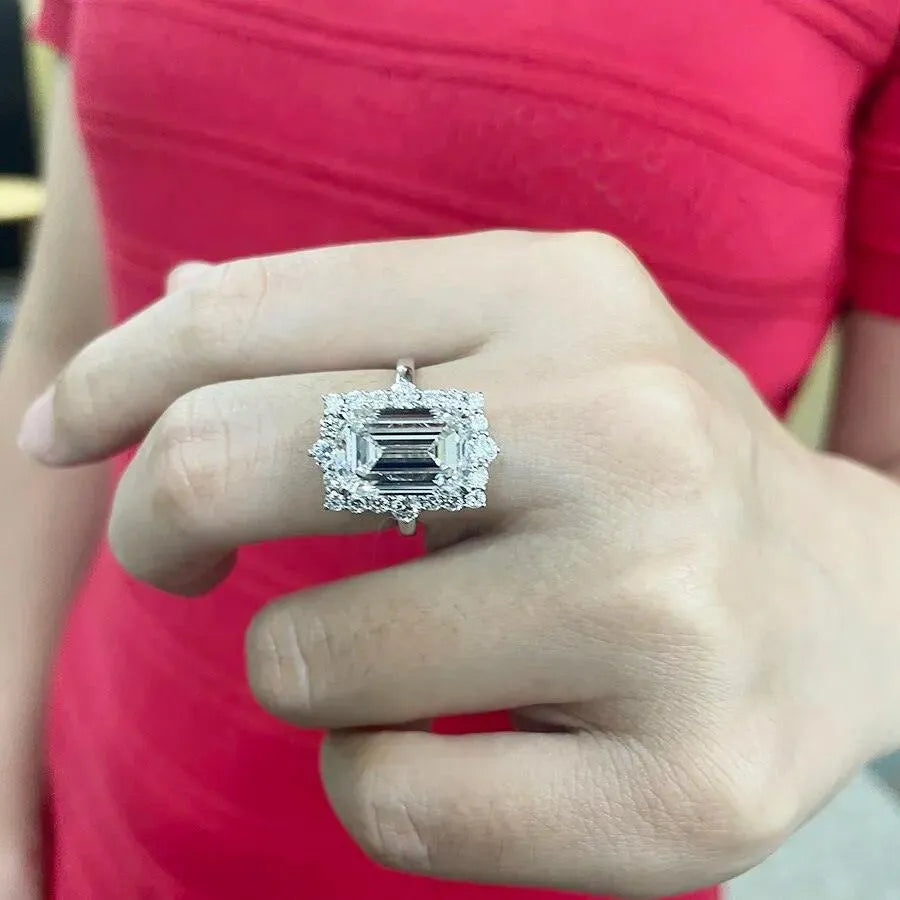 14K Yellow Gold Emerald Cut Lab Grown Diamond Engagement Ring - 7 Carat CVD Diamond Ring with IGI Certification for Women | Wedding, Proposal, Anniversary Gift