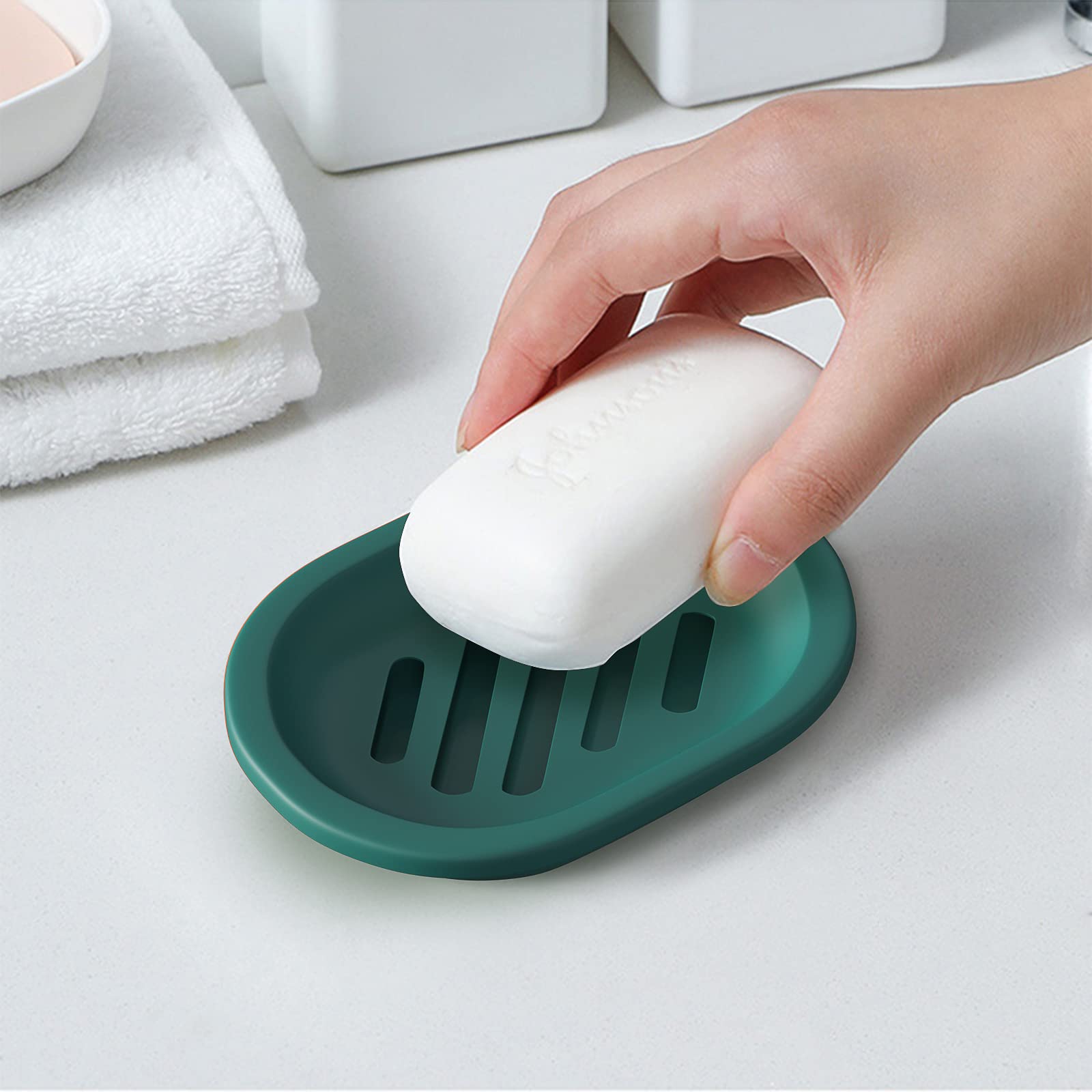 Topsky 2-Pack Plastic Soap Dish with Drip Tray - Double Layer Draining Soap Holder for Shower, Bathroom & Kitchen - Dark Green | Perfect for Bar Soap Storage & Organization in Wet Areas