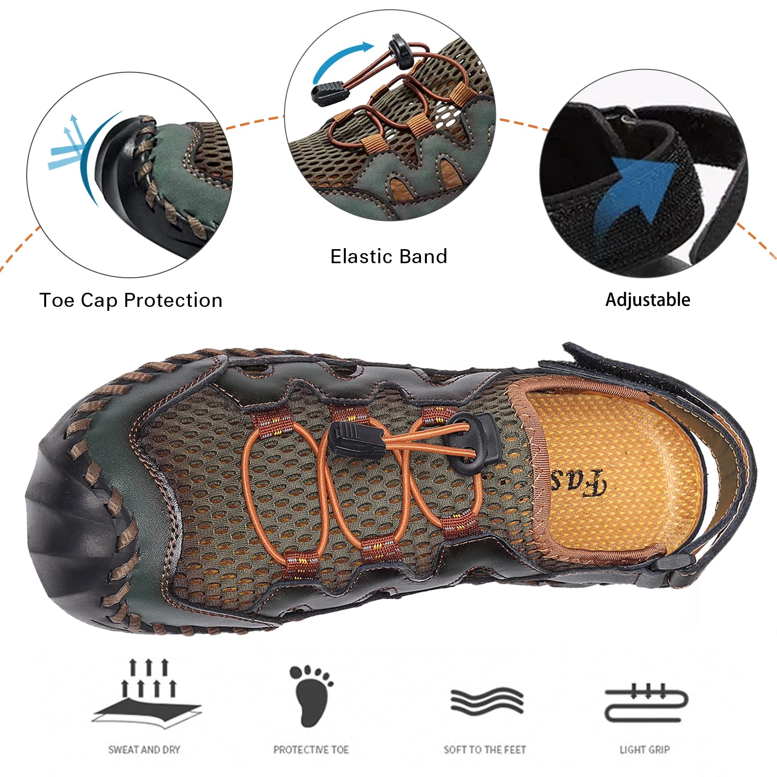 **Men's Leather Fisherman Sandals - Breathable Closed Toe Beach Shoes for Summer | Non-Slip Water Sandals for Hiking, Walking & Outdoor Activities | Handmade Comfortable Anti-Collision Athletic Slides**