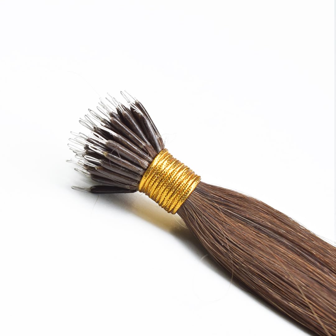 Hairarchy Nano Tip Real Human Hair Extensions for Women - 25 Strands Dark Brown #4 Natural Hair for Length & Volume - 24 Inch Washable Hair Extensions | Perfect for Parties, Weddings & Daily Styling