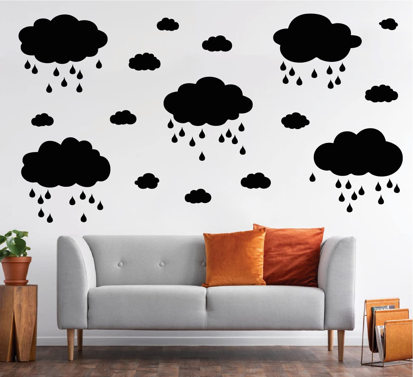 Large White Clouds and Raindrops Wall Decals - Kids Room Decor, Nursery Stickers, Home Decoration for Baby & Children (Black) | Perfect for Bedrooms, Playrooms & Classroom Decor