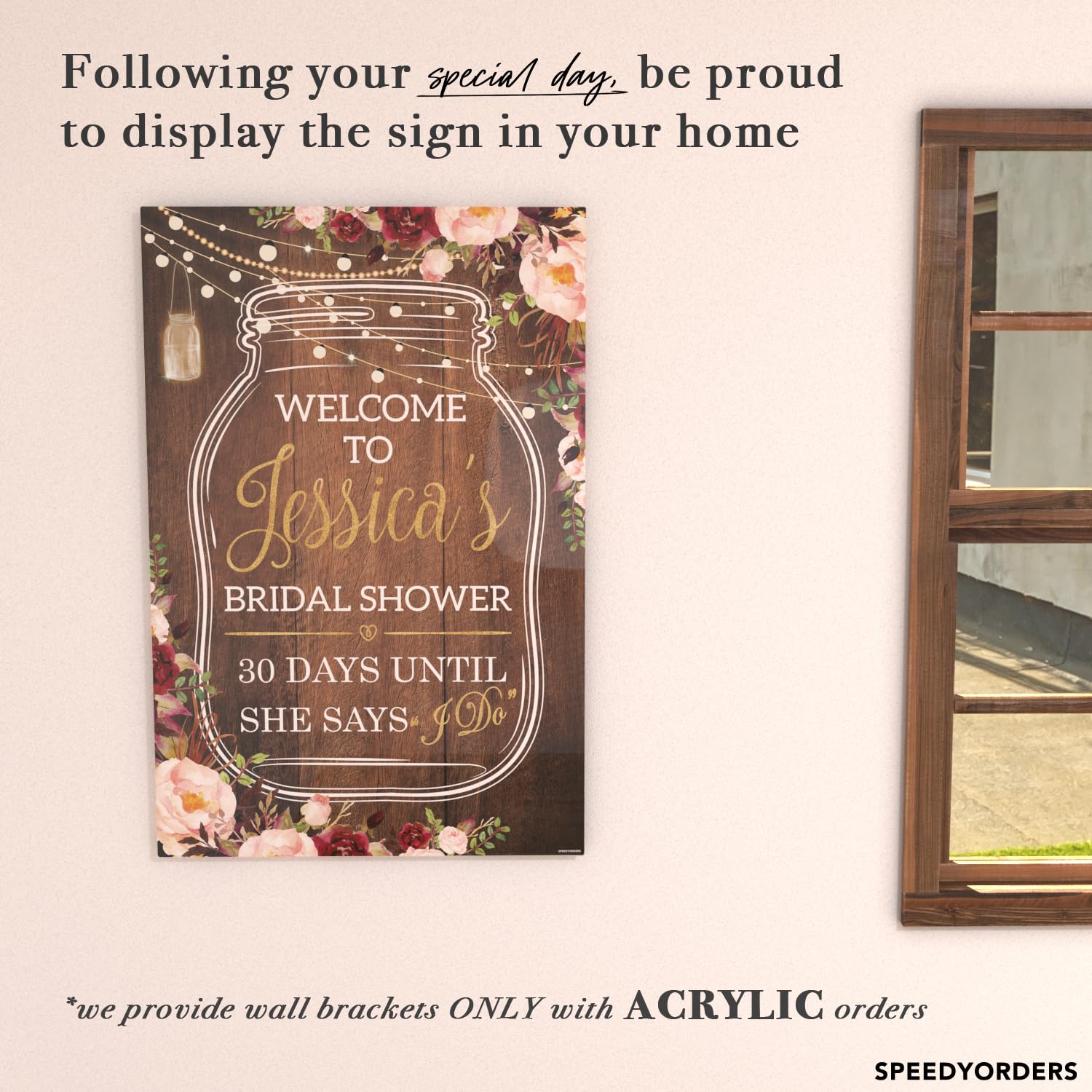 Personalized Rustic Wooden Bridal Shower Welcome Sign - Custom Mason Jar Wedding Decor - Perfect for Bridal Showers, Rehearsal Dinners & Wedding Decorations