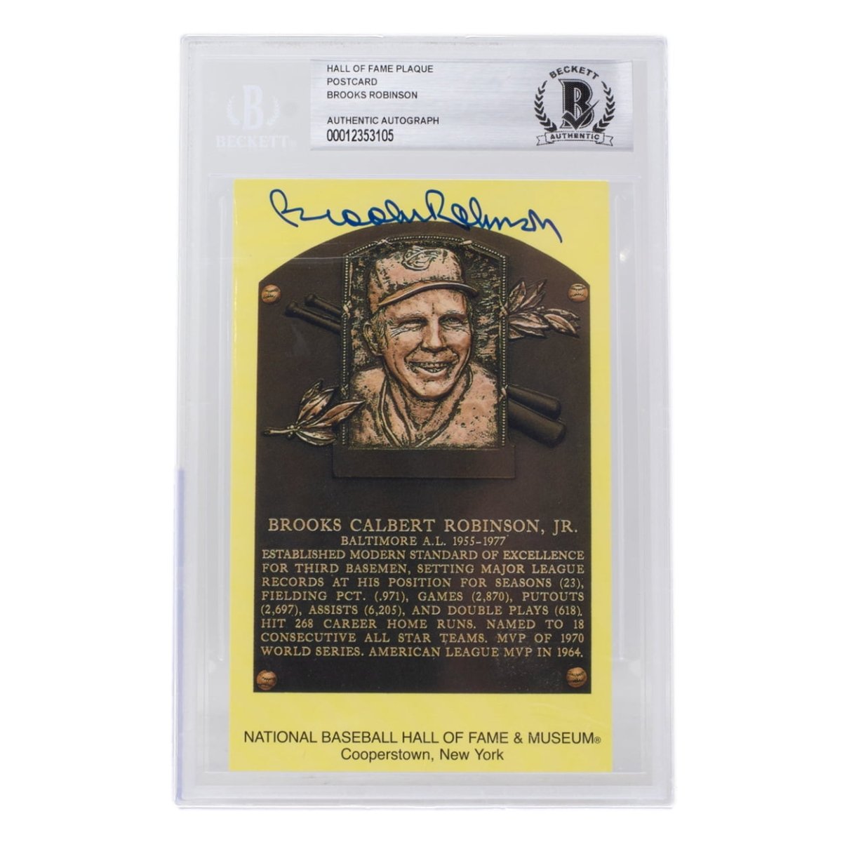 Brooks Robinson Autographed Baltimore Orioles Hall of Fame Plaque Postcard - BAS 105 Certified - Perfect for Baseball Memorabilia Collections & Sports Fan Gifts