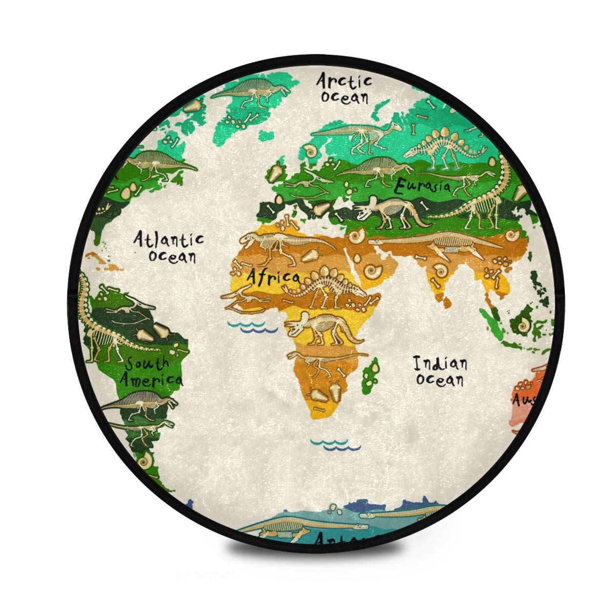 Dinosaur World Map Rug - Non-Slip Kids Play Mat for Bedroom & Playroom Decor