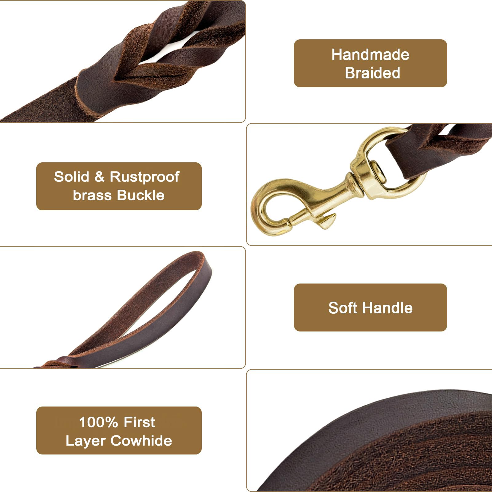 Premium 8ft Heavy Duty Leather Dog Leash for Large & Medium Dogs - Soft Braided Handmade Training Leash (8ft x 3/4inch, Brown) | Durable Walking Accessory for Outdoor Adventures, Park Visits & Daily Training Sessions