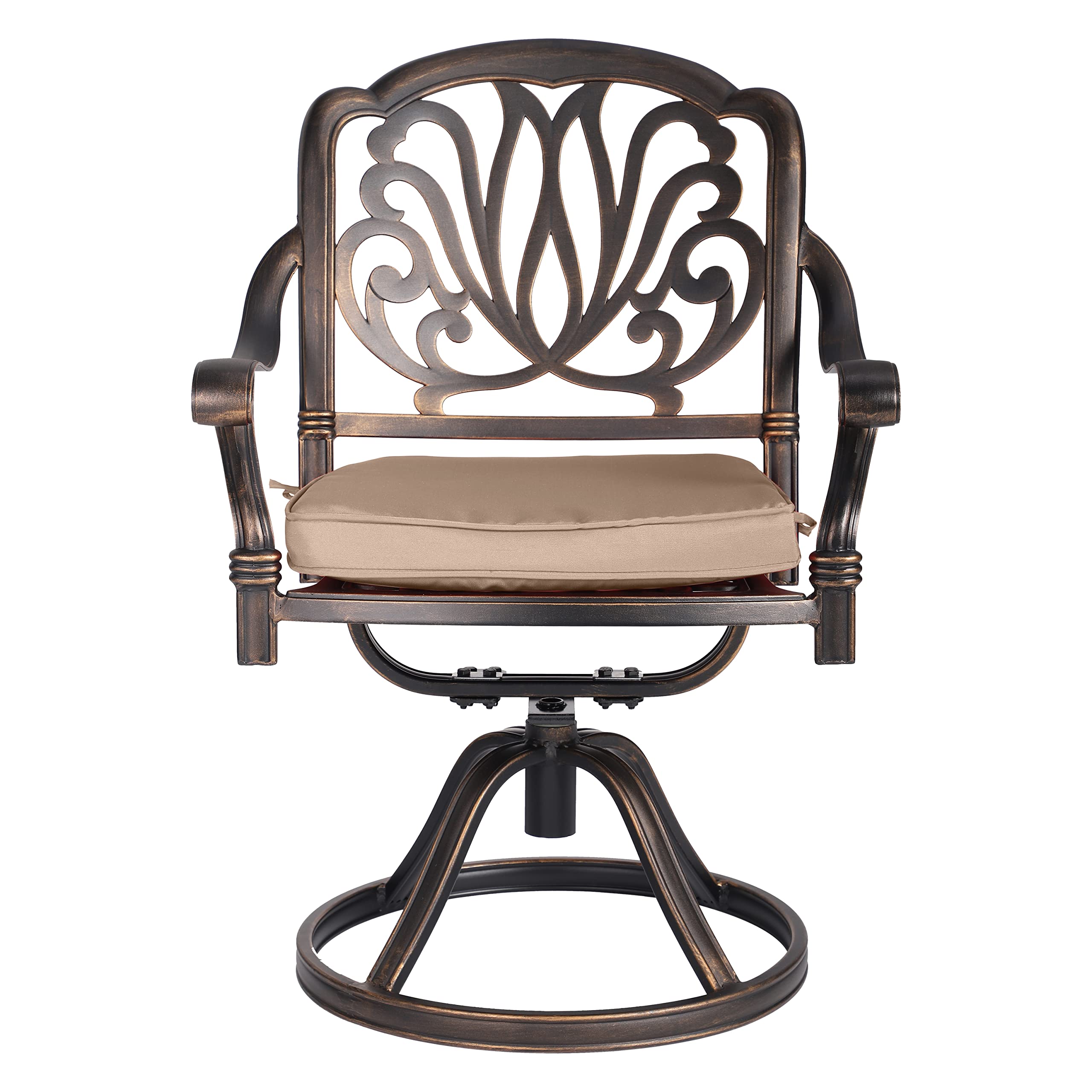 2-Piece Outdoor Patio Dining Set - Cast Aluminum Bistro Swivel Arm Chairs in Bronze (Khaki) - Perfect for Backyard, Garden, Poolside & Restaurant Outdoor Seating