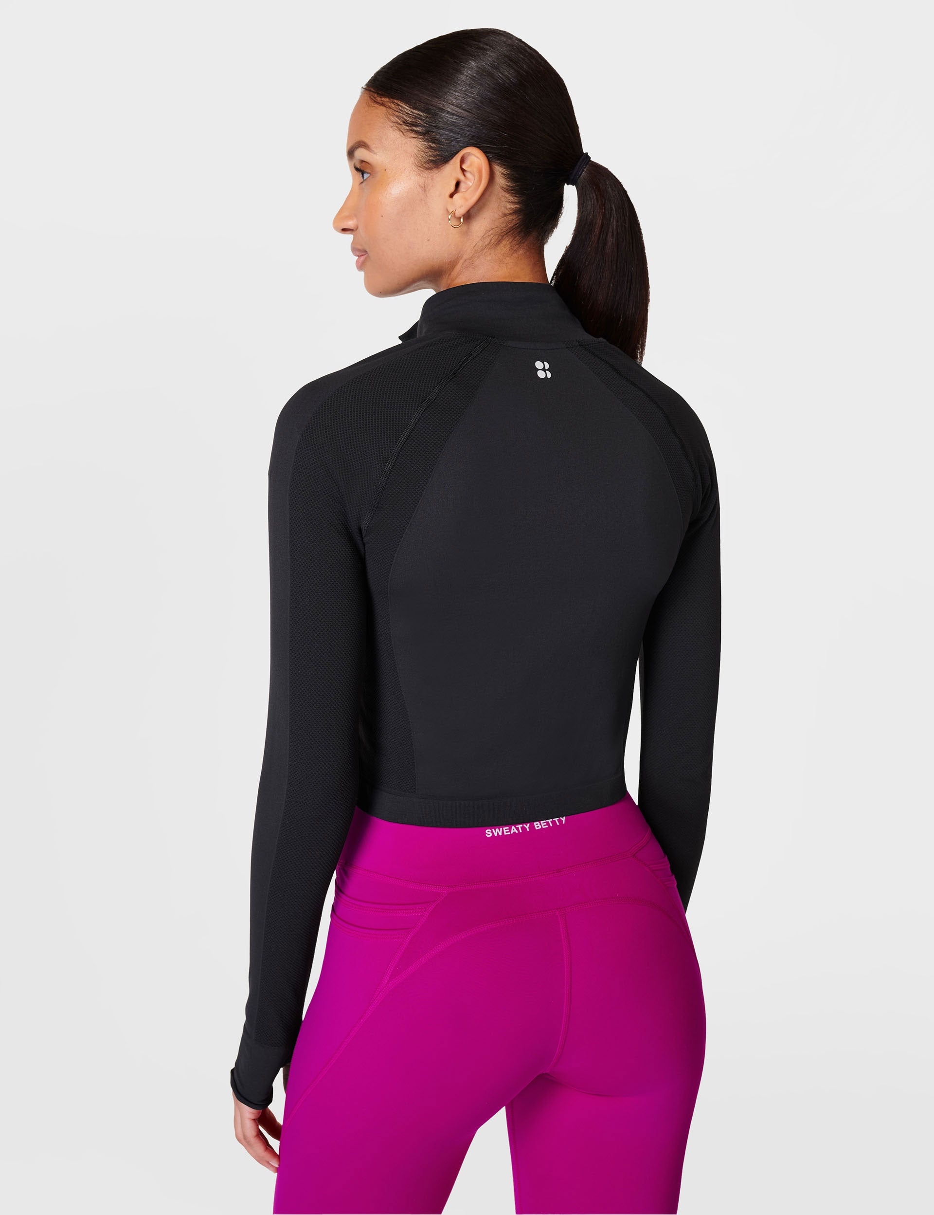 Seamless Zip-Up Gym Crop Top for Women - Black | Workout, Yoga & Running Activewear