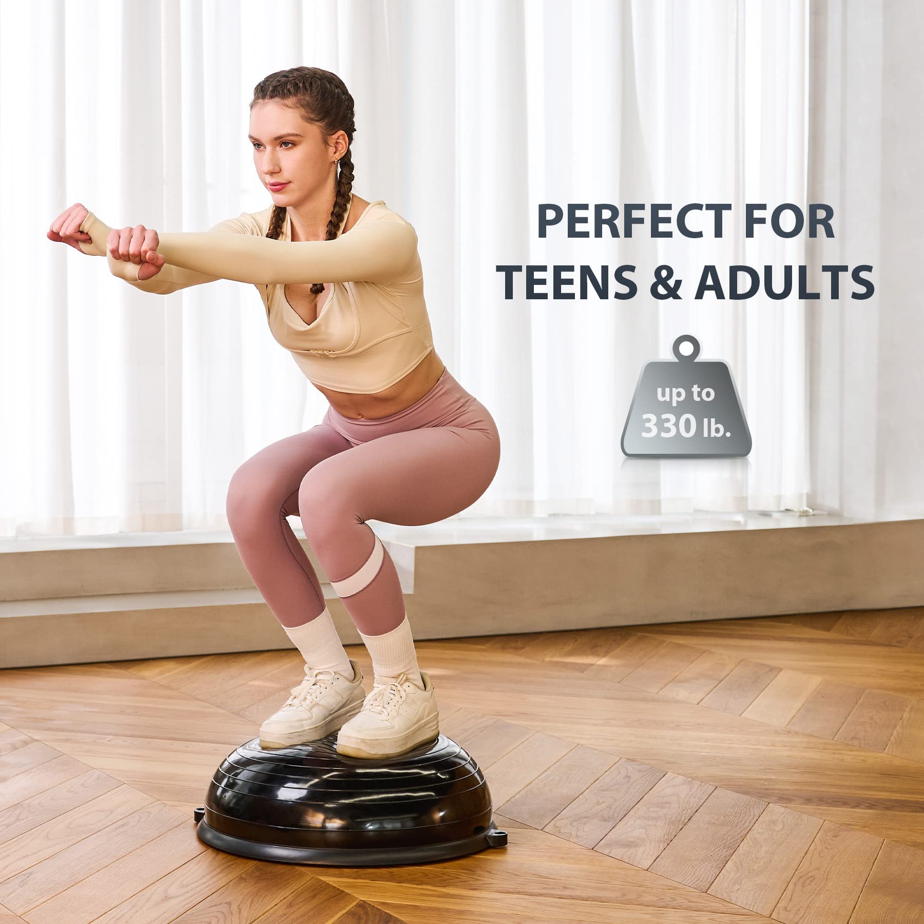 ZELUS 23 Inch Inflatable Balance Ball Trainer with Resistance Bands & Foot Pump - 330lb Capacity Stability Half Ball for Core Strength, Yoga, Home Gym Workouts - Perfect for Balance Training, Pilates & Physical Therapy Exercises