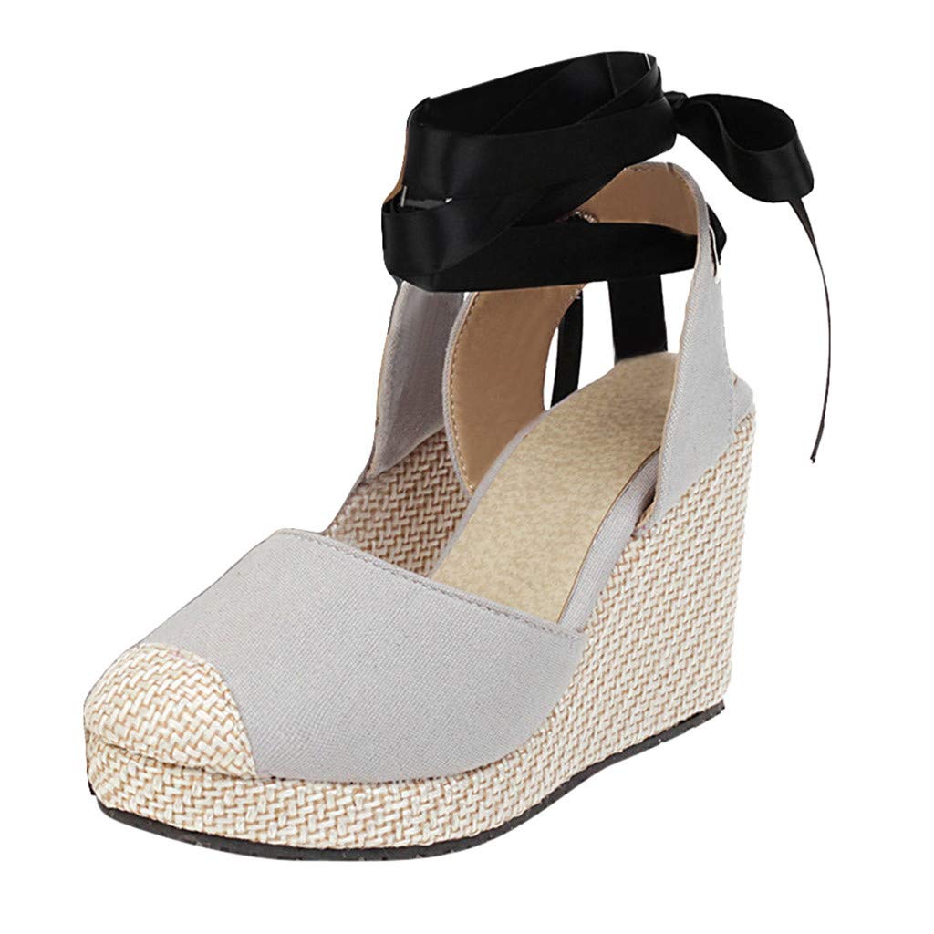 Women's Closed Toe Lace Up Wedge Sandals - Cute Espadrille Platform Shoes with Adjustable Straps | Perfect for Summer, Beach, and Casual Outings