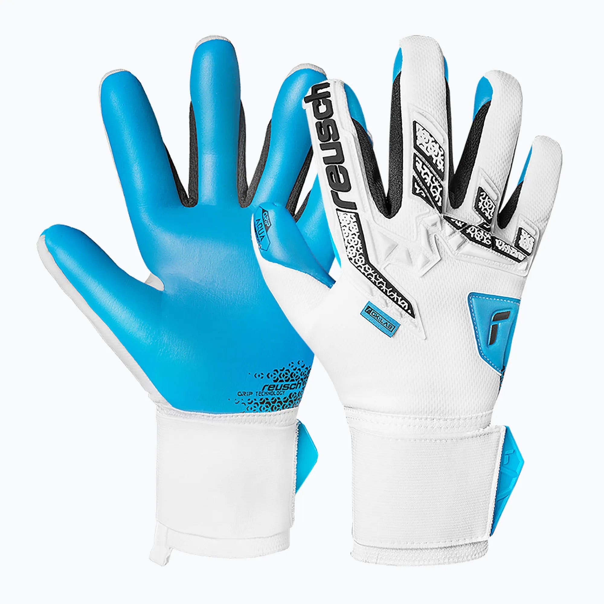 Reusch Attrakt Freegel Aqua Goalkeeper Gloves - White/Black/Aqua Blue - Professional Soccer Goalie Gloves for Training & Matches