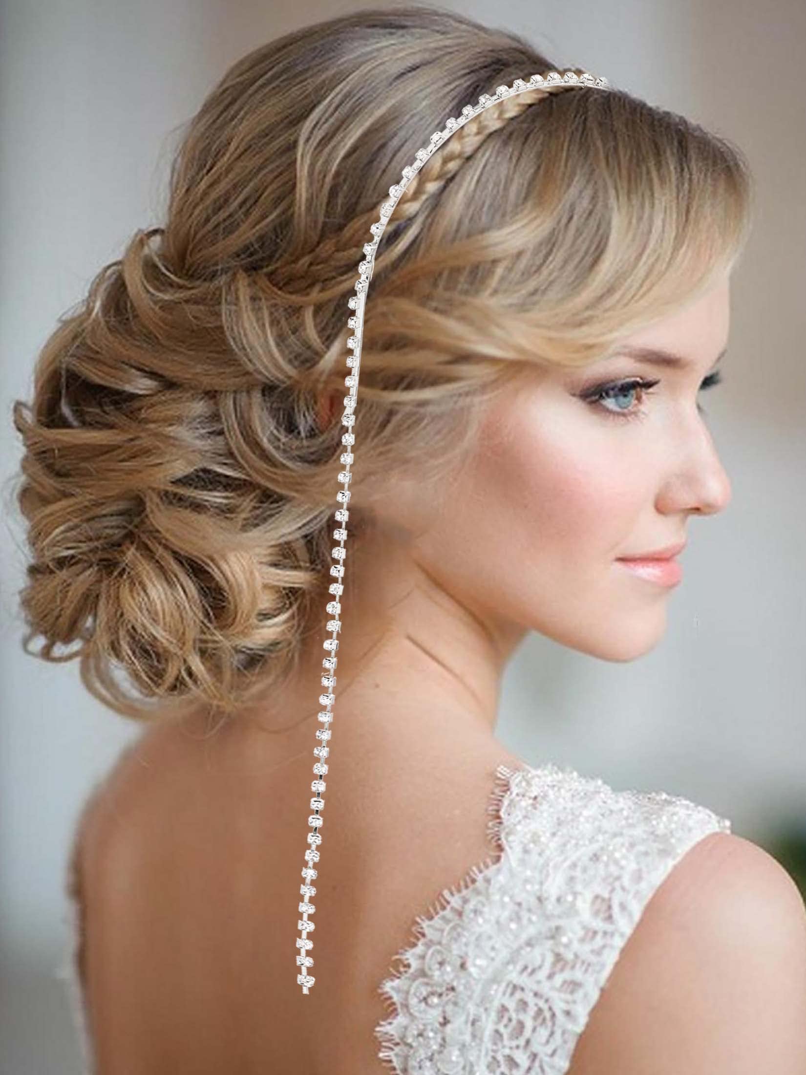 Sparkly Rhinestone Crystal Tassel Headband for Women - Silver Bejeweled Hair Chain with Fake Diamond Earrings | Perfect for Weddings, Proms, Parties, Birthdays & Special Occasions | Elegant Bridal Hair Accessories for Women & Girls