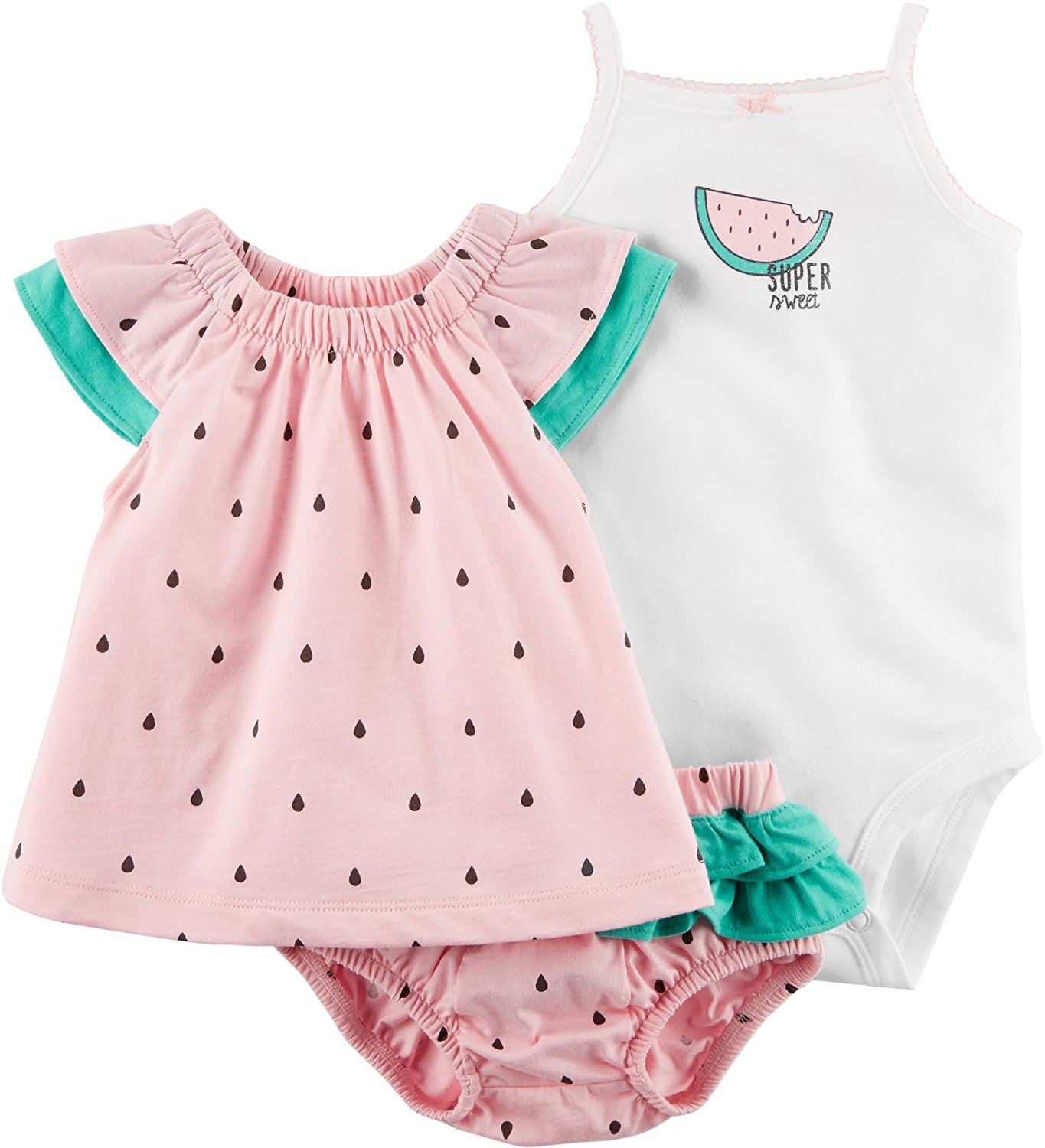 Carters Baby Girls' 3-Piece Diaper Set - Soft Cotton Melon Print Outfit for Newborns & Infants - Perfect for Playtime, Daycare & Photo Shoots