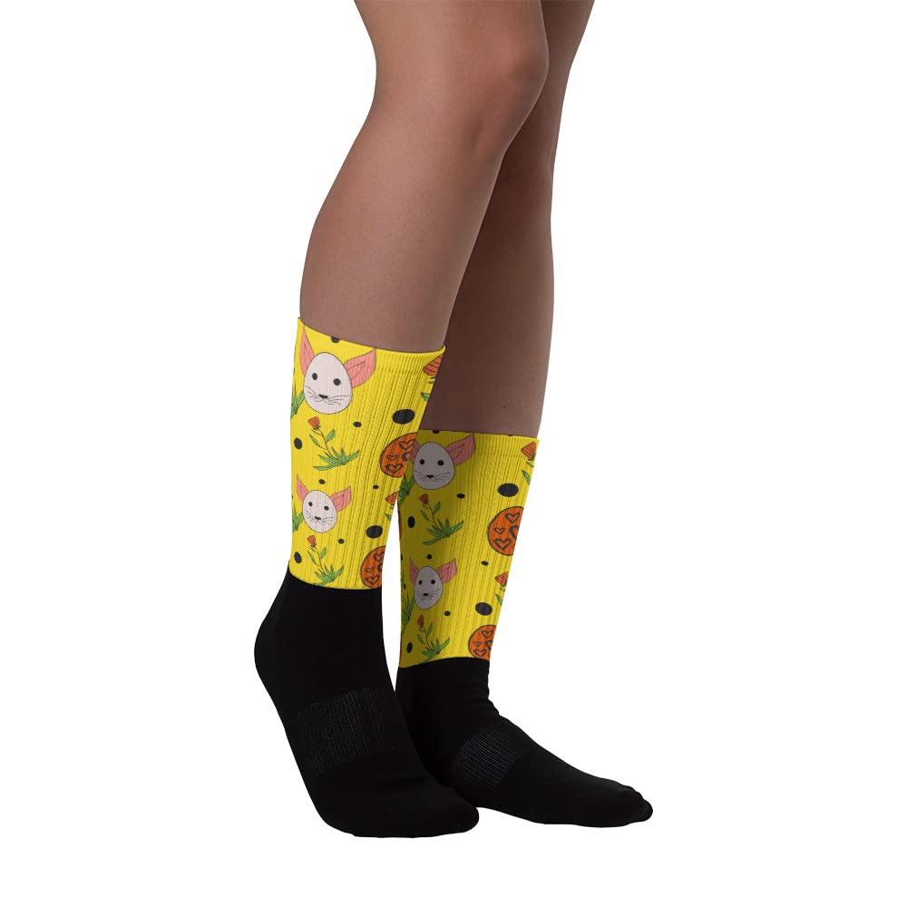 Easter Red Egg Yellow Flower Socks - Fun Novelty Socks for Men & Women - Black Casual Socks for Easter Gifts, Party Favors, and Holiday Celebrations